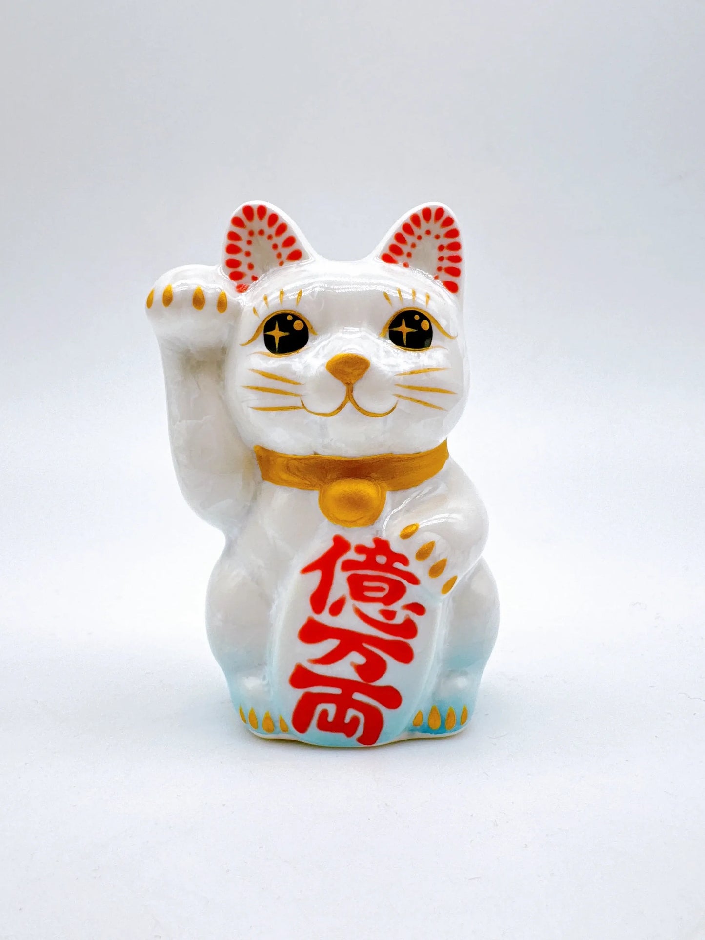 日本清水烧招财猫 花结晶 水白 亿万两 右 特小