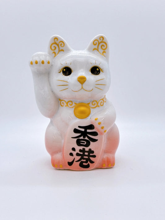 日本清水燒招財貓 花結晶 桃白 香港