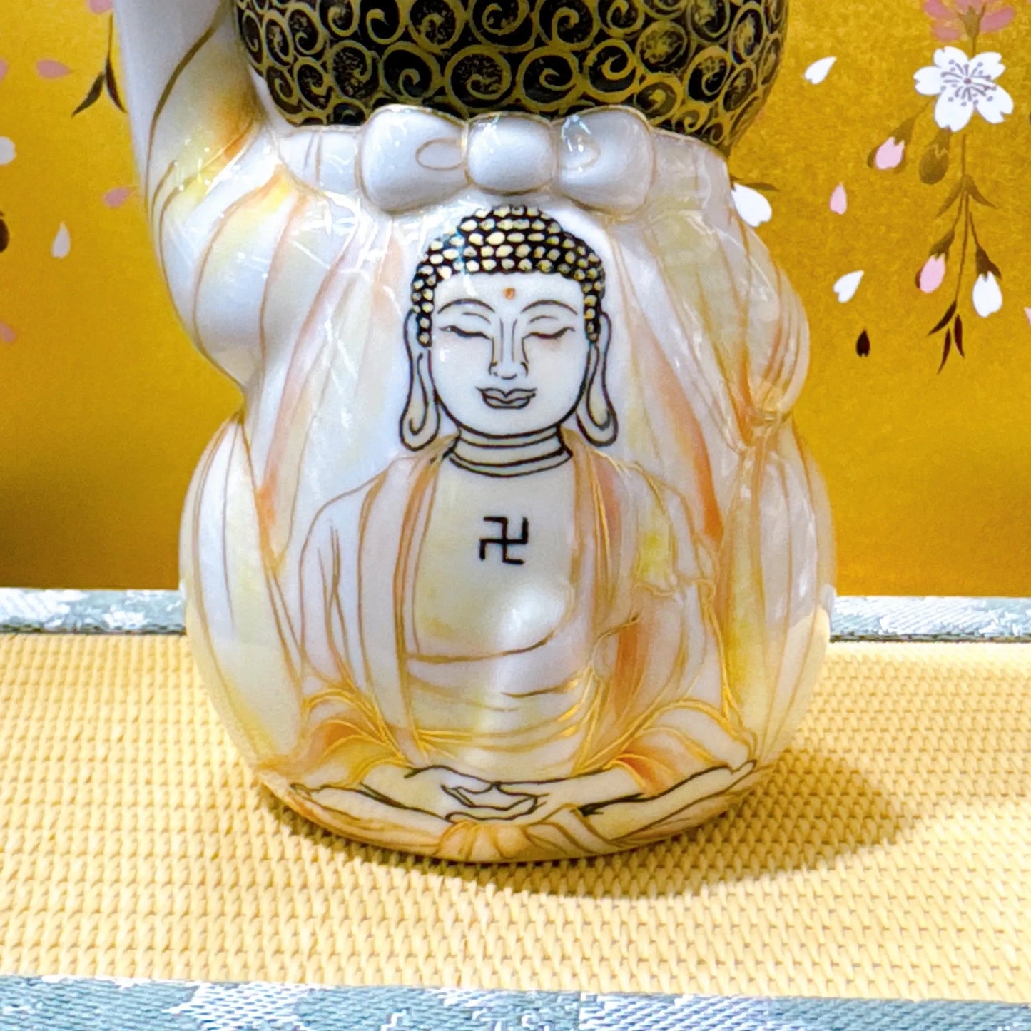 日本清水烧招财猫 色绘 佛陀