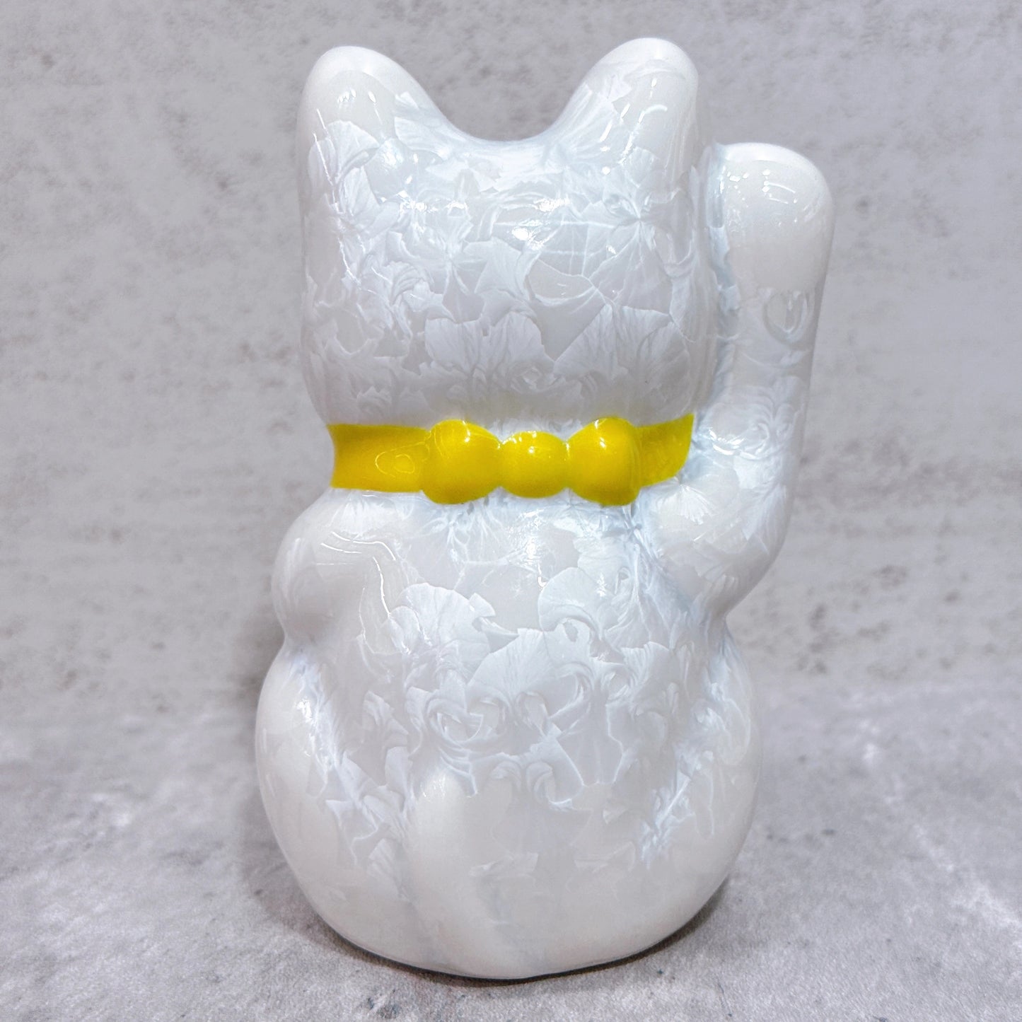 日本清水燒招財貓 花結晶 白 健康 右 特小