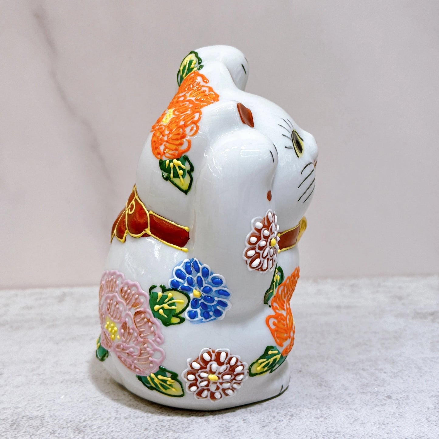 日本九谷烧招财猫 花水