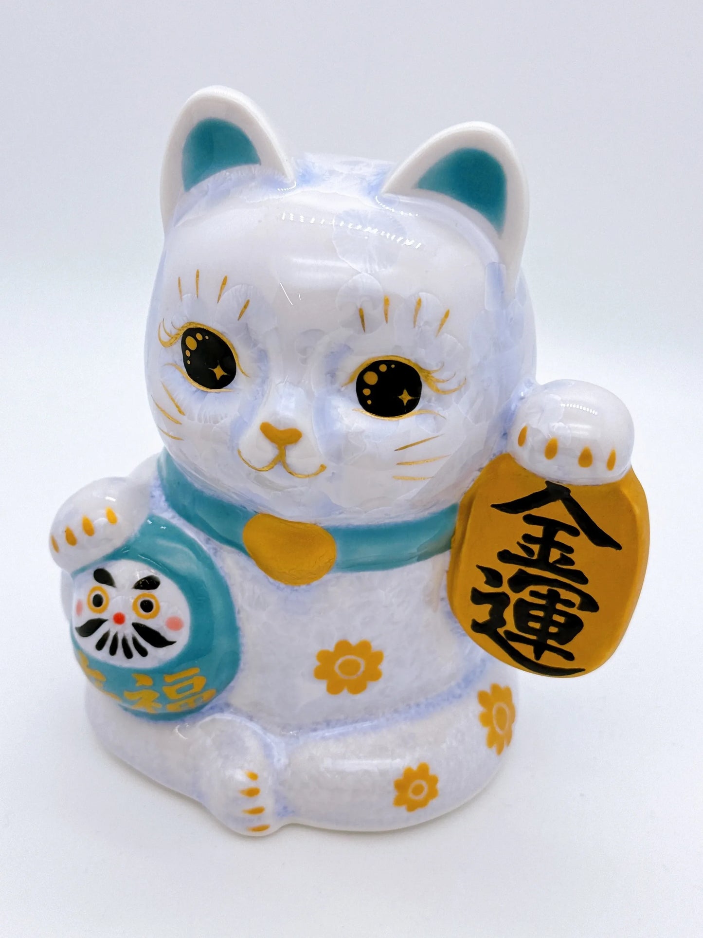日本清水燒招財貓 達摩 花結晶 藤 金運