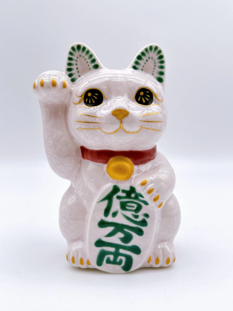 日本清水烧招财猫 花结晶 桃 亿万两 右