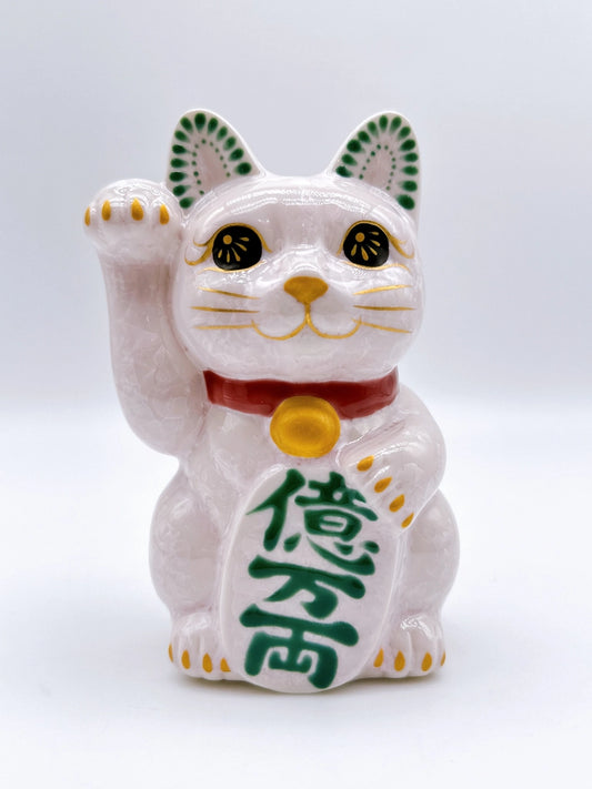 日本清水燒招財貓 花結晶 桃 億万両 右
