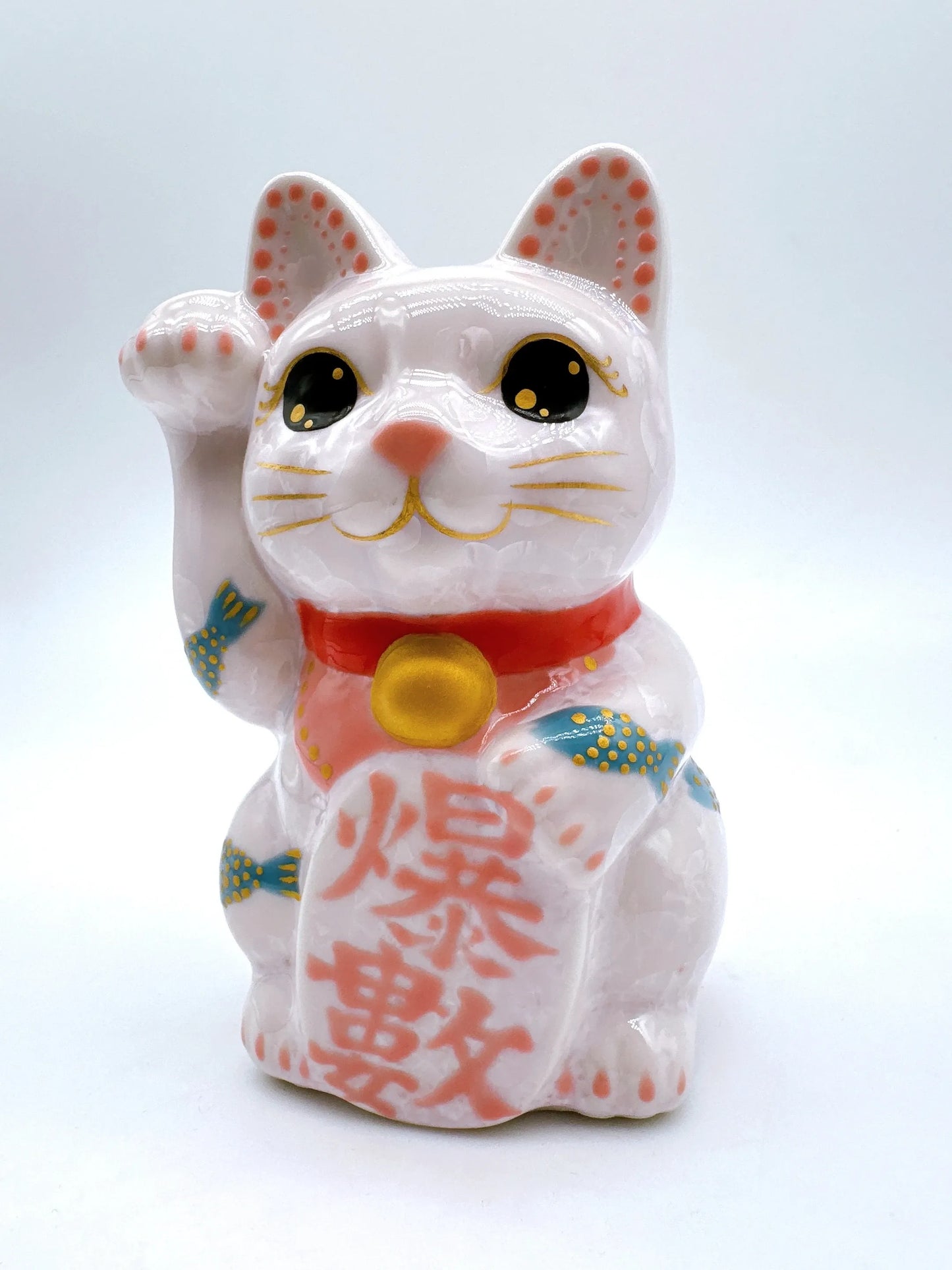 日本清水燒招財貓 花結晶 桃 体鯉 爆數 右