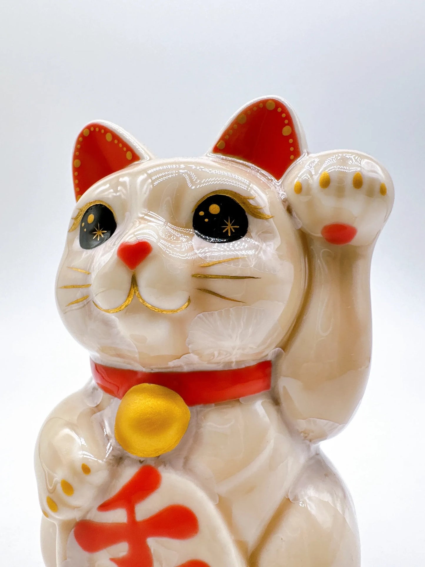 日本清水烧招财猫 花结晶 杏 千万两 左