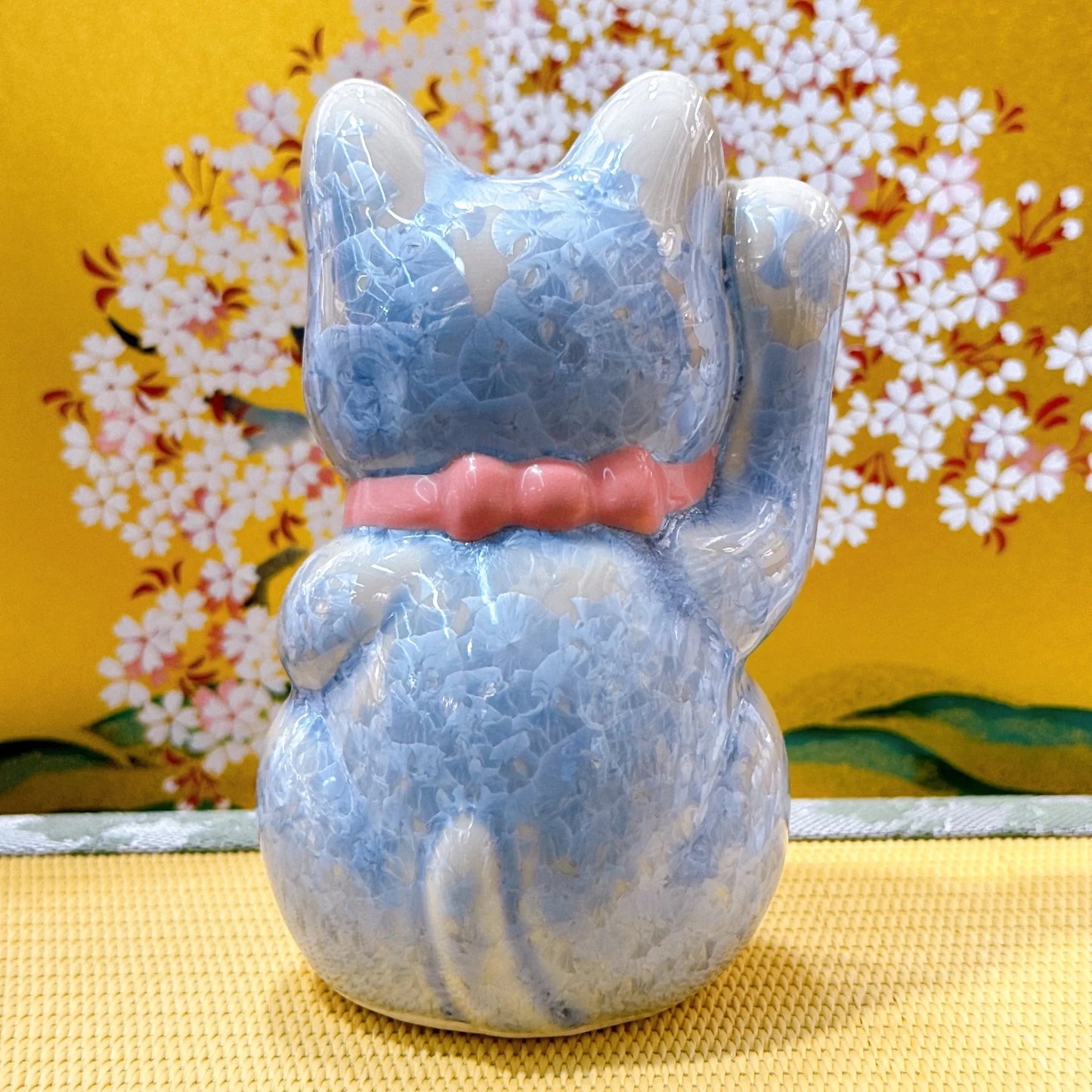日本清水燒招財貓 花結晶 銀藤 億万両 右