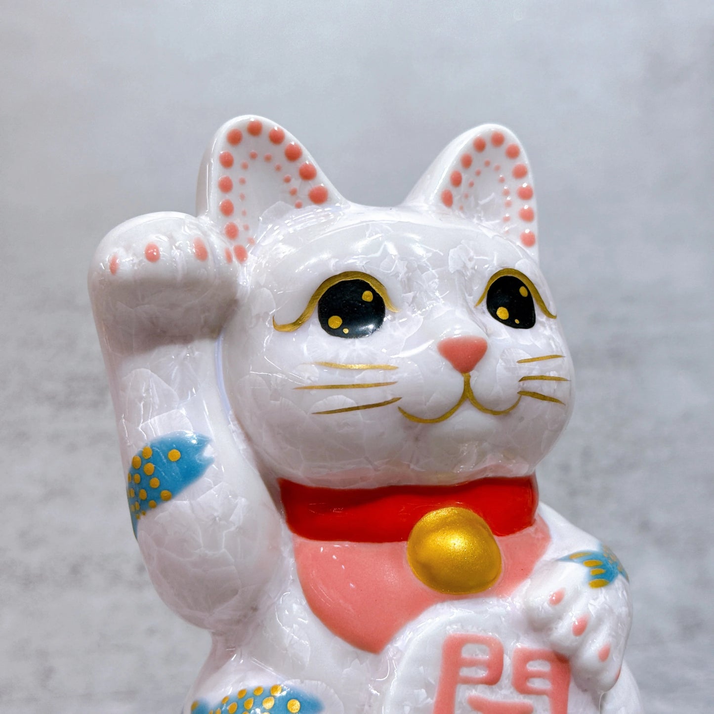 日本清水燒招財貓 花結晶 桃 体鯉 開運 右