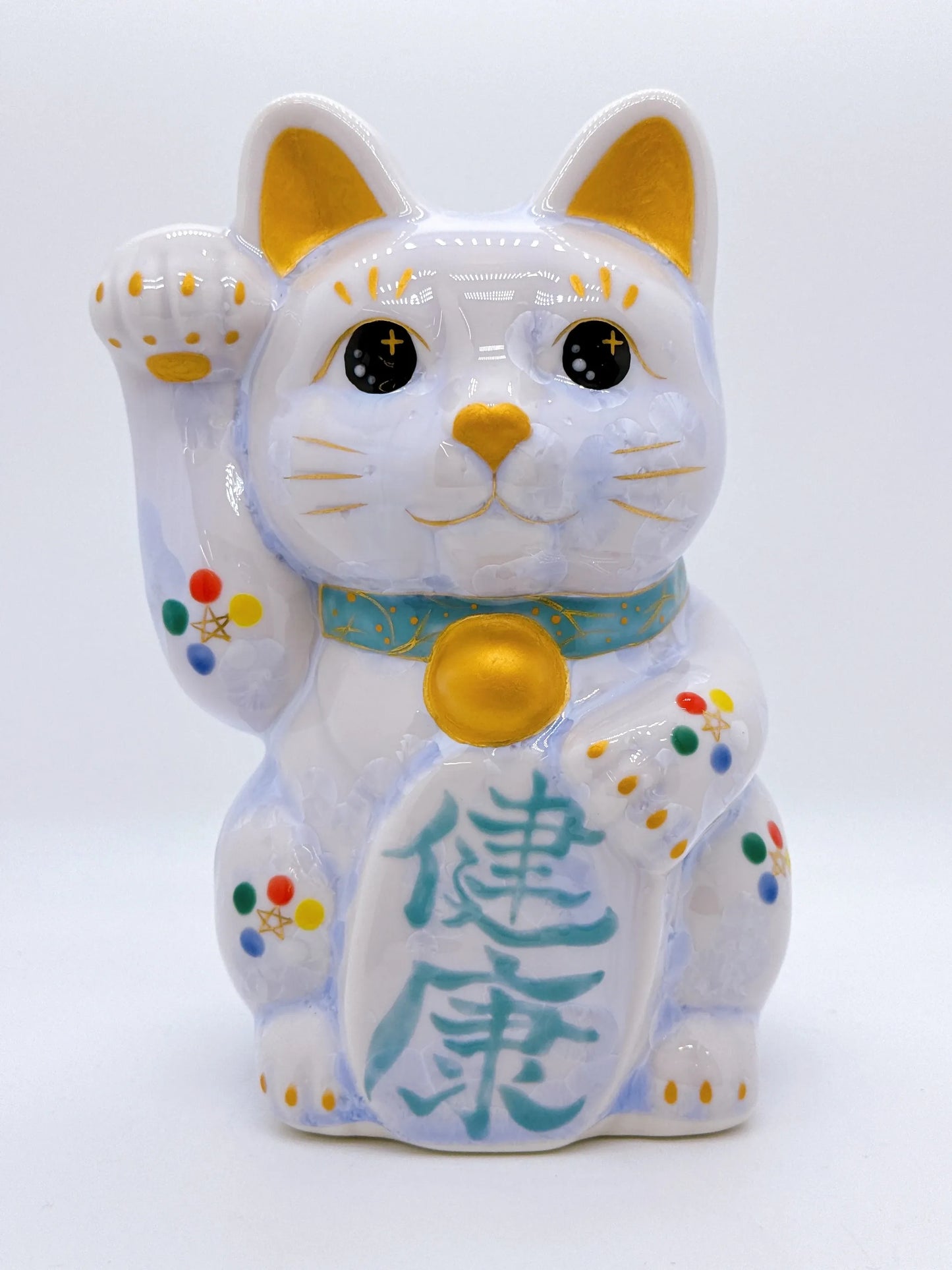 日本清水燒招財貓 花結晶 藤 健康 特大 右