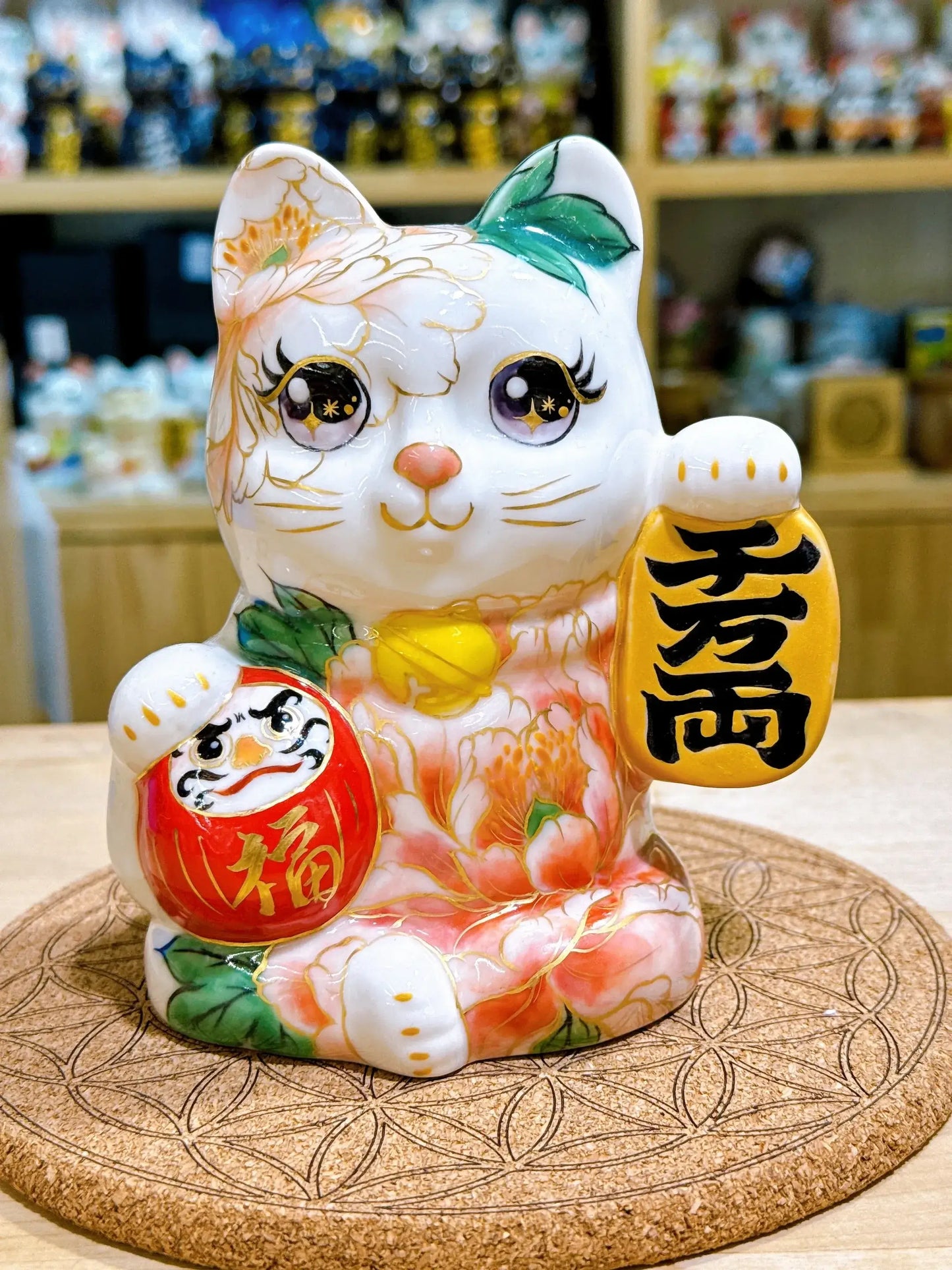 日本清水燒招財貓 達摩 色繪 千万両