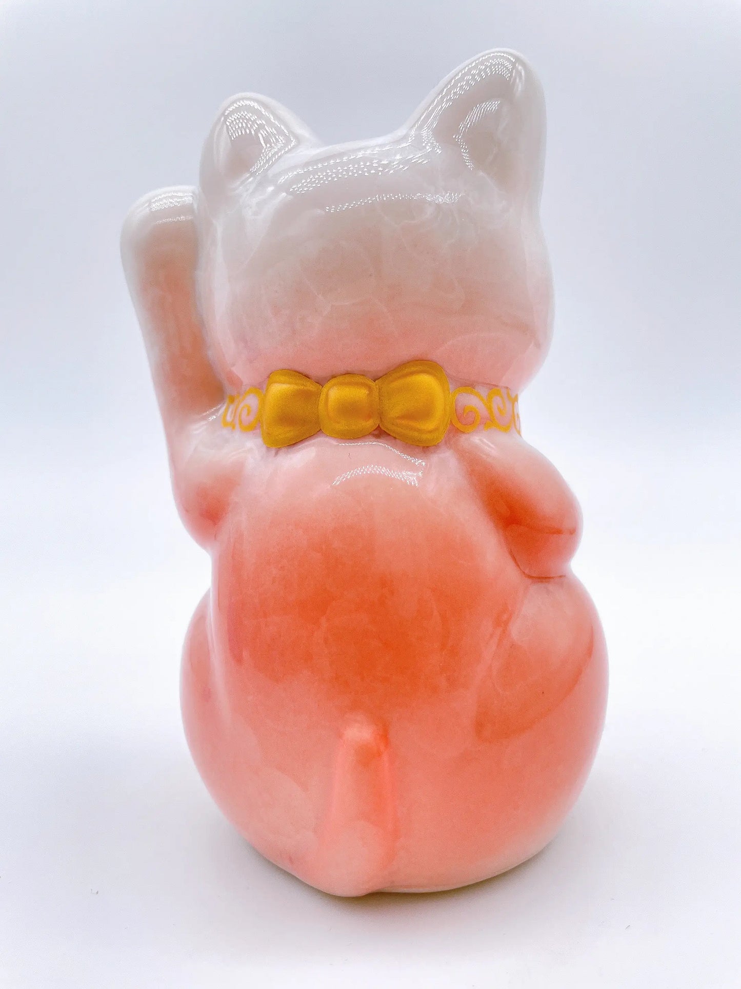 日本清水烧招财猫 花结晶 桃白 贵人运