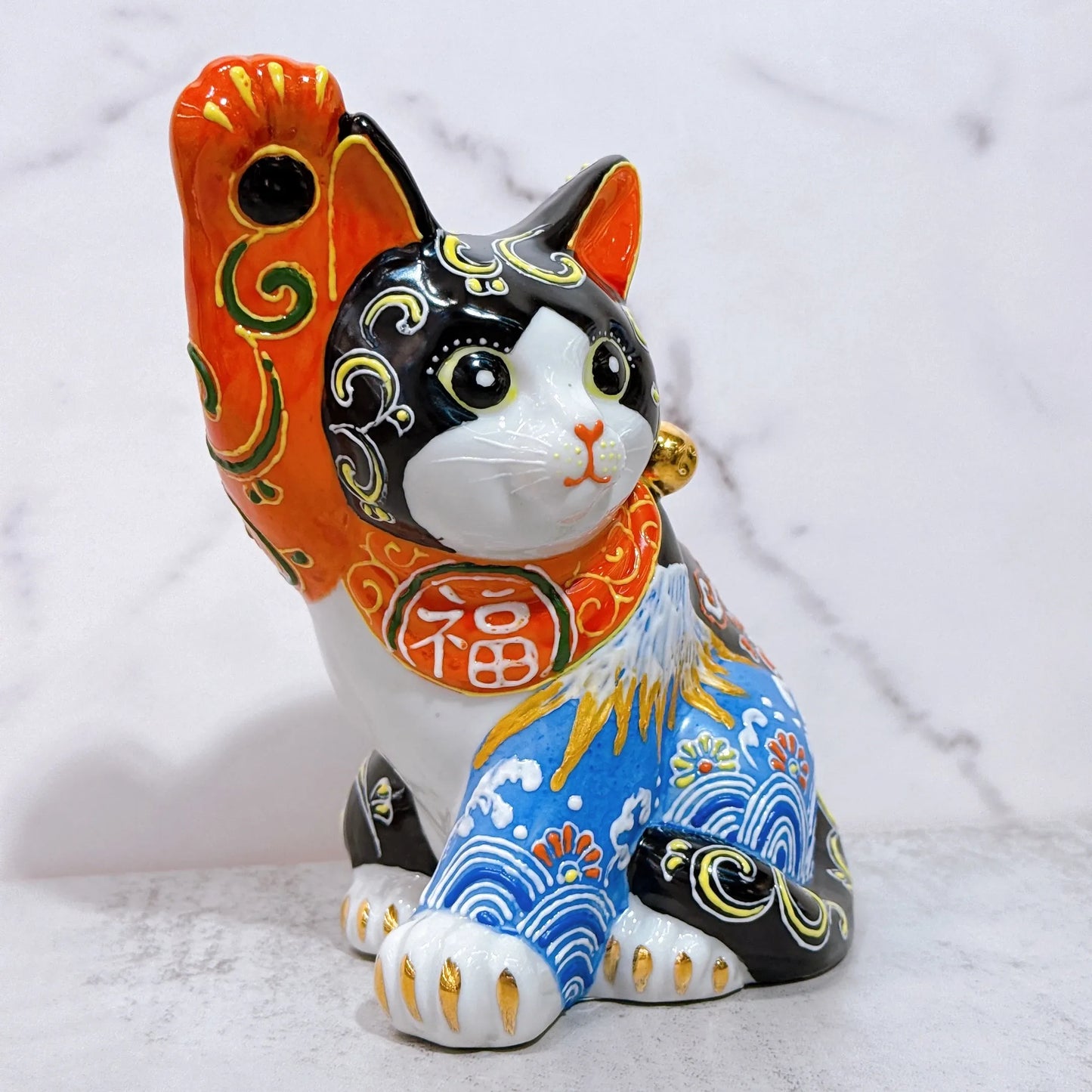 日本九谷烧招财猫 白富土菊水