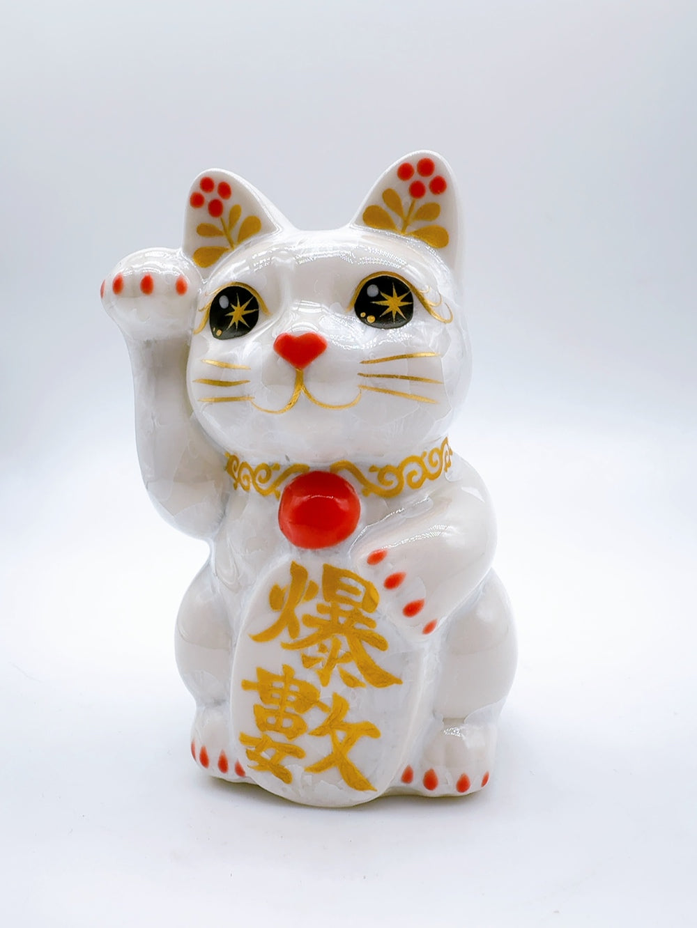 日本清水燒招財貓 花結晶 白 爆數 右