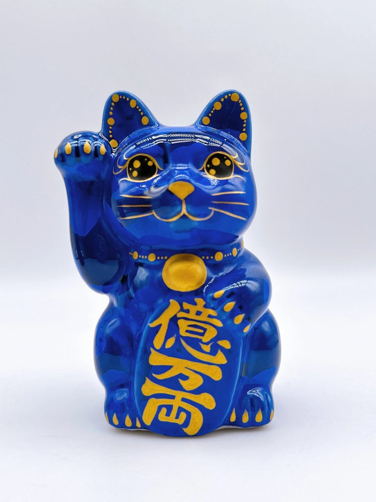 日本清水烧招财猫 琉璃 亿万两 右