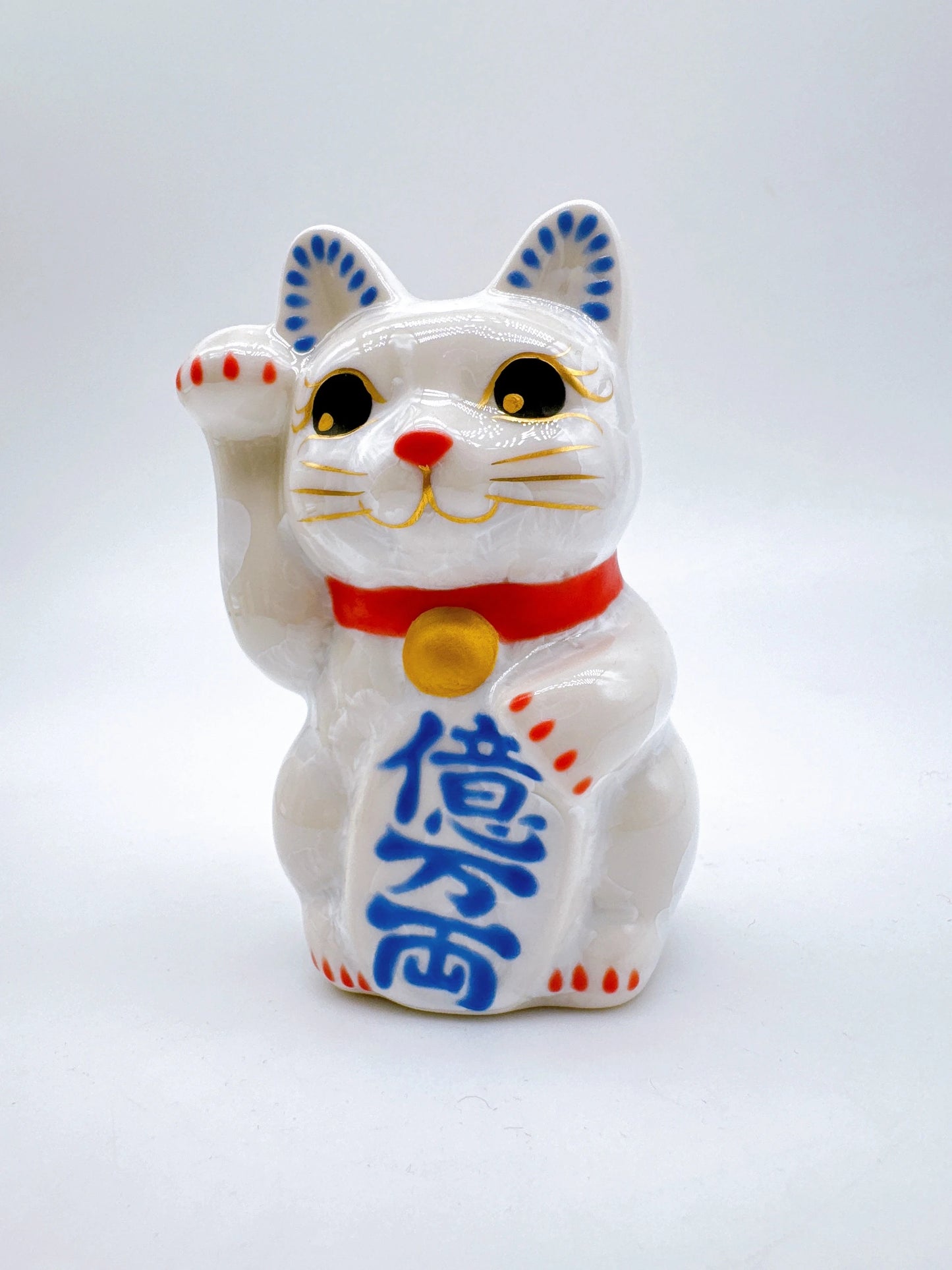 日本清水燒招財貓 花結晶 水白 億万両 右 特小