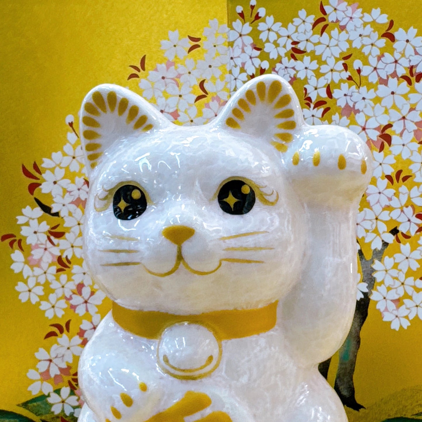 日本清水燒招財貓 花結晶 桃 千万両 左