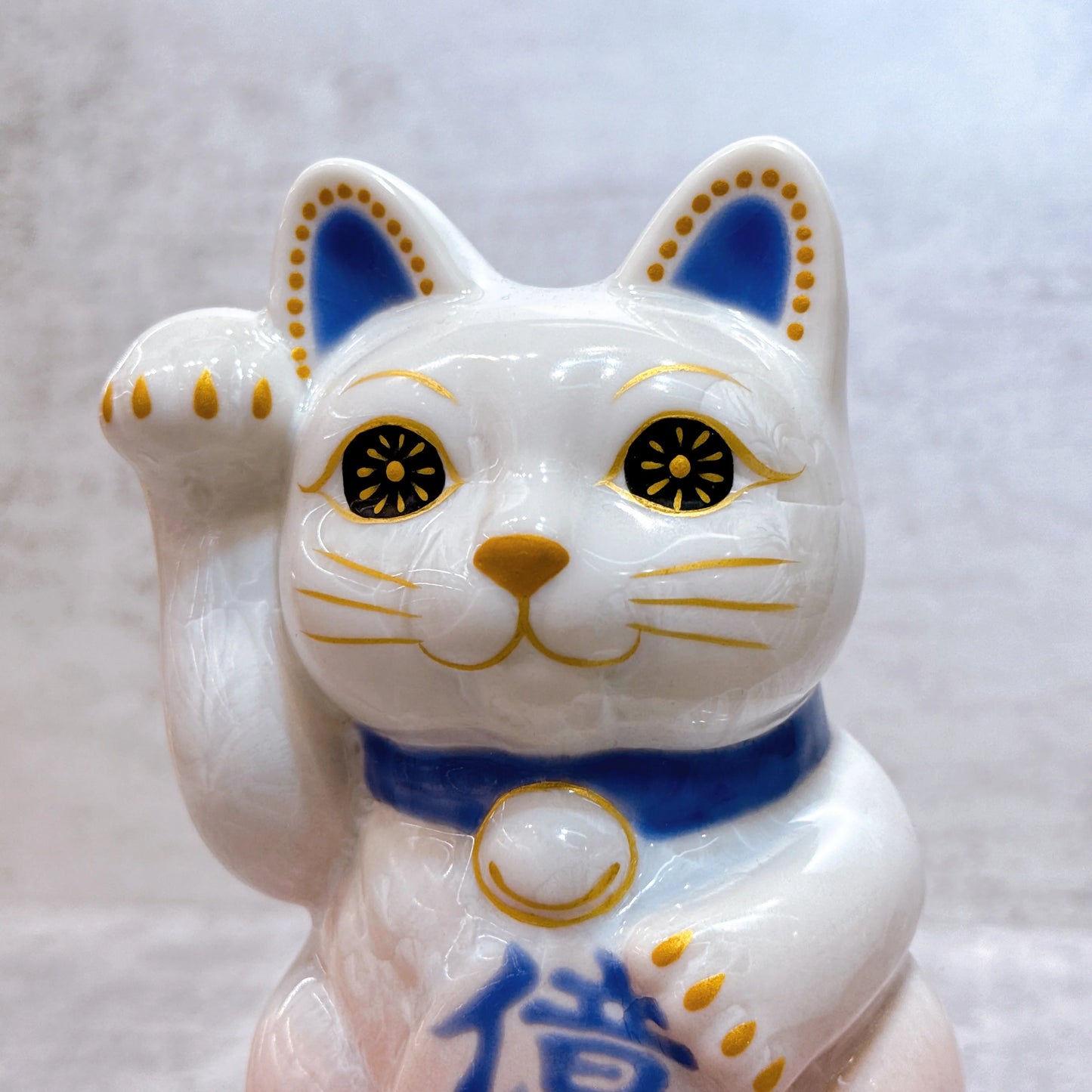 日本清水燒招財貓 花結晶 桃白 億万両 右