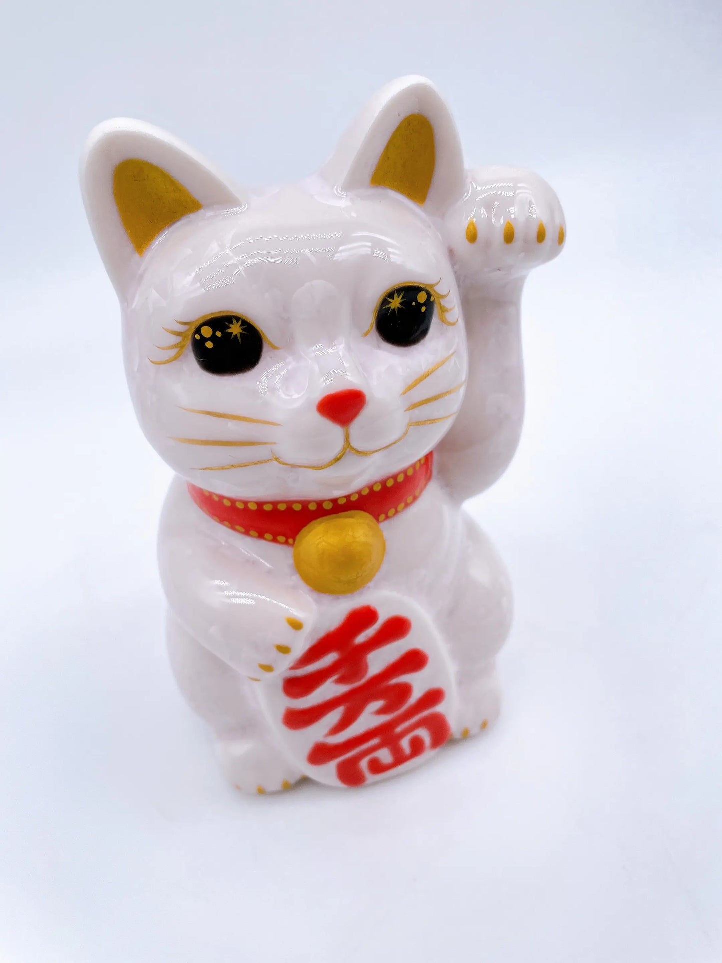 日本清水烧招财猫 花结晶 桃 千万两
