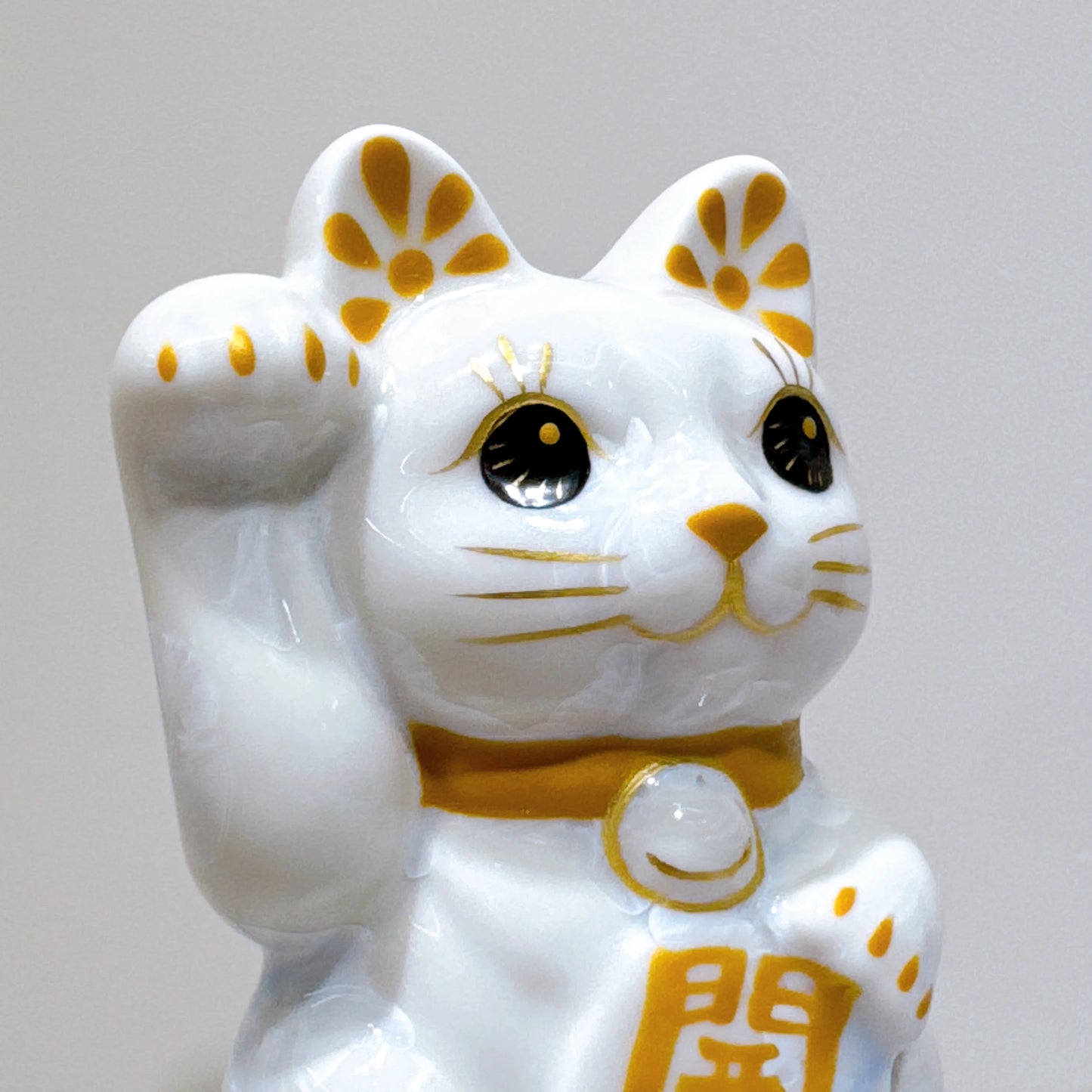 日本清水燒招財貓 花結晶 青白 開運 右 特小
