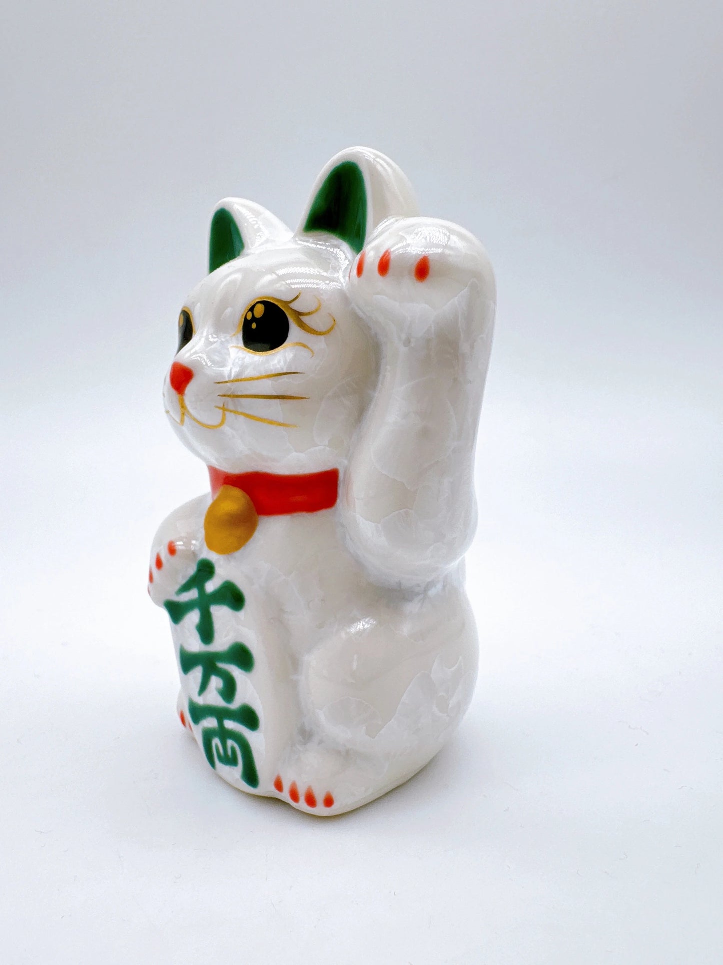 日本清水燒招財貓 花結晶 白 千万両 左 特小
