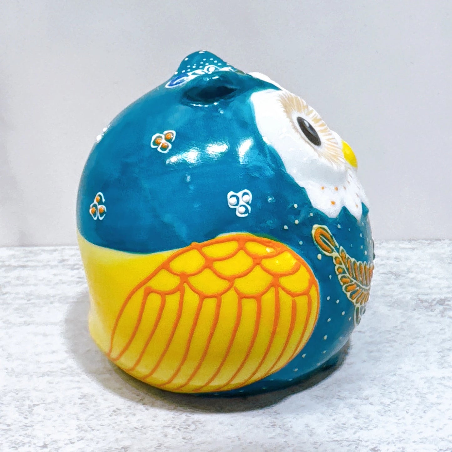 日本九谷燒貓頭鷹 青綠盛