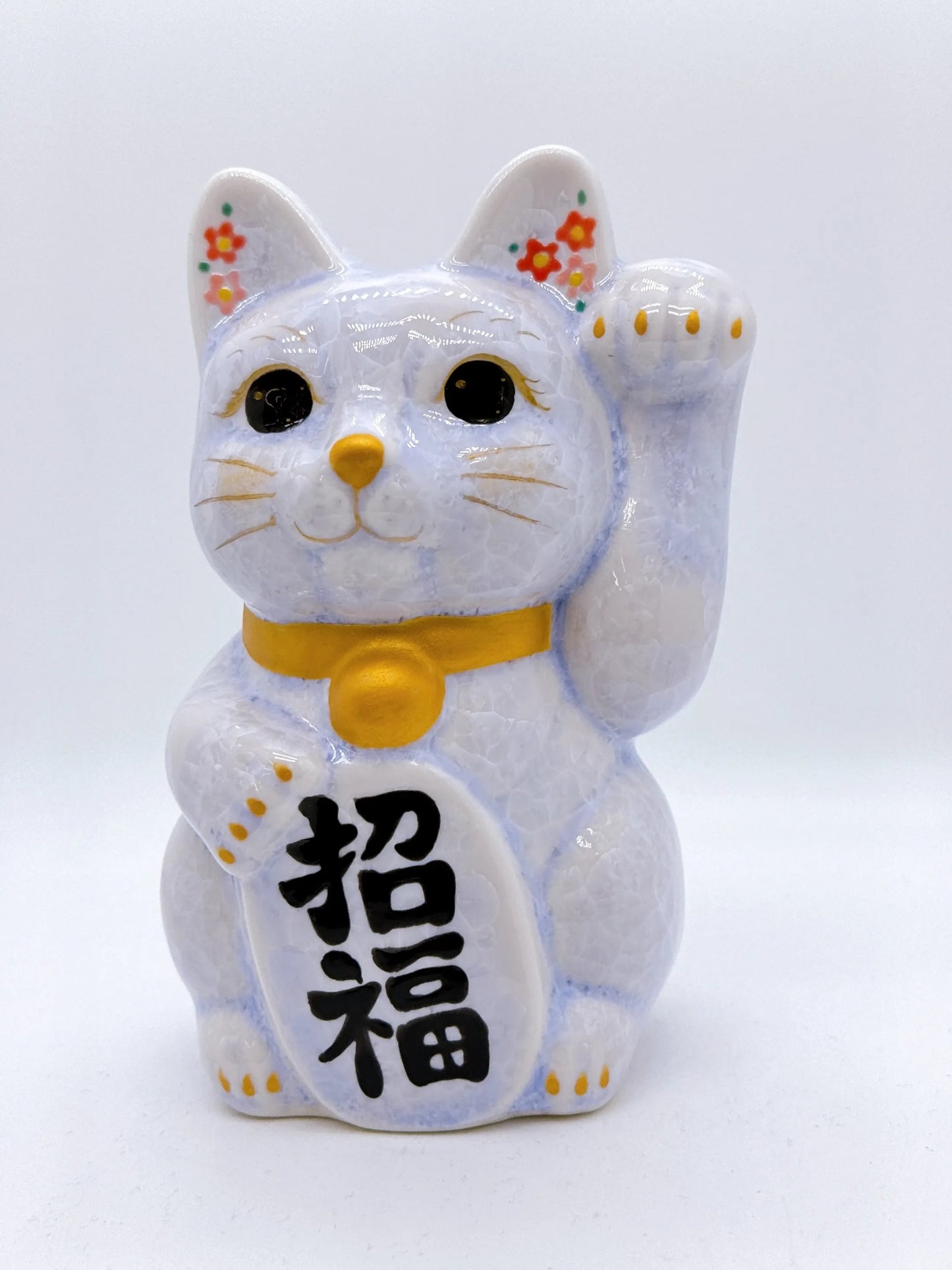 日本清水燒招財貓 花結晶 藤 招福 中號 左