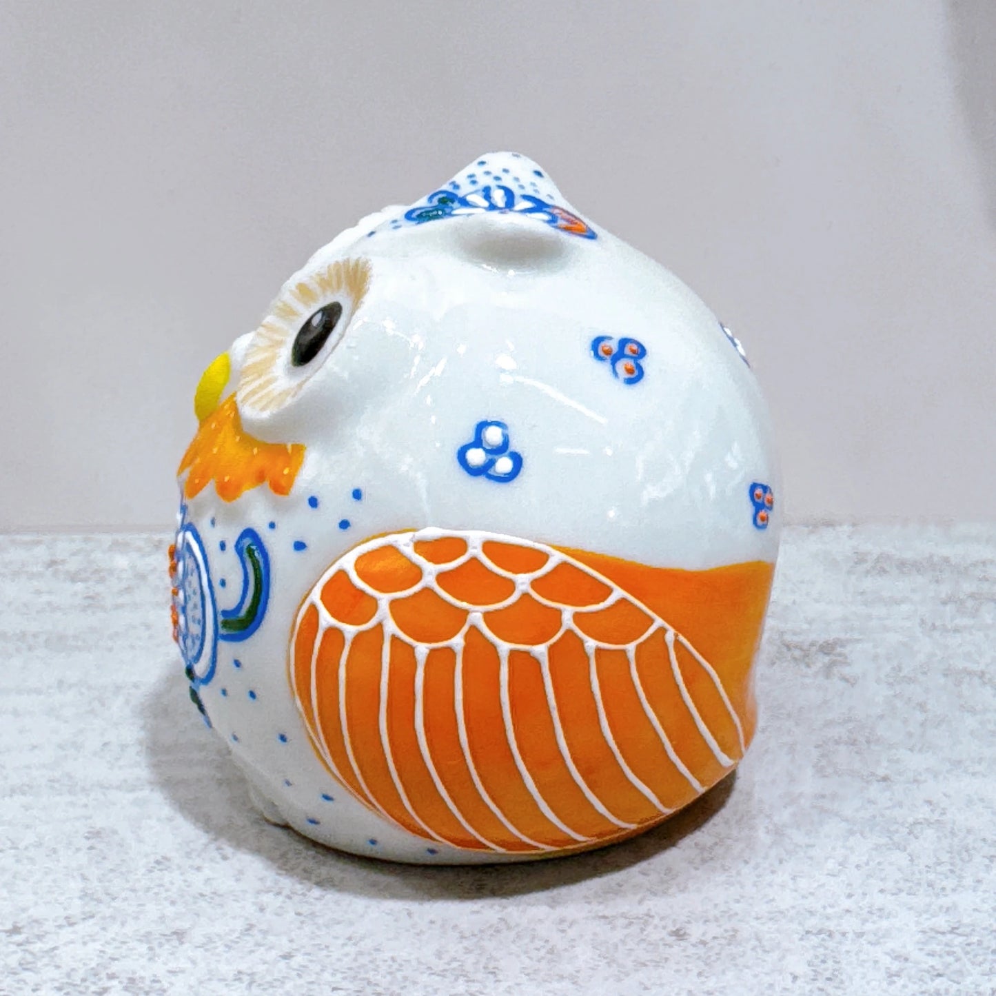 日本九谷燒貓頭鷹 白盛青羽