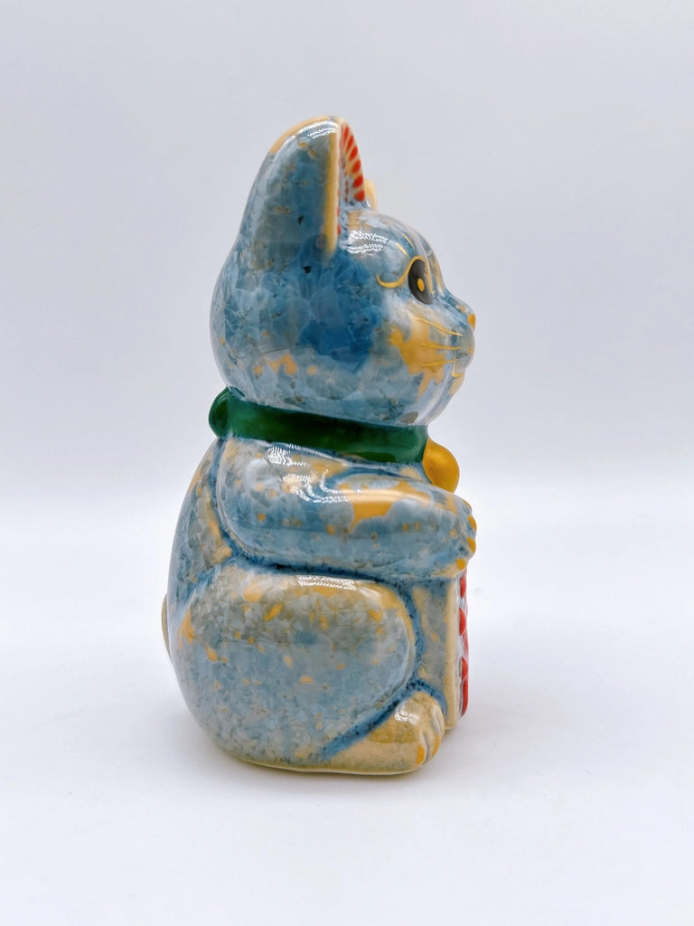日本清水烧招财猫 花结晶 灰青 千万两 左