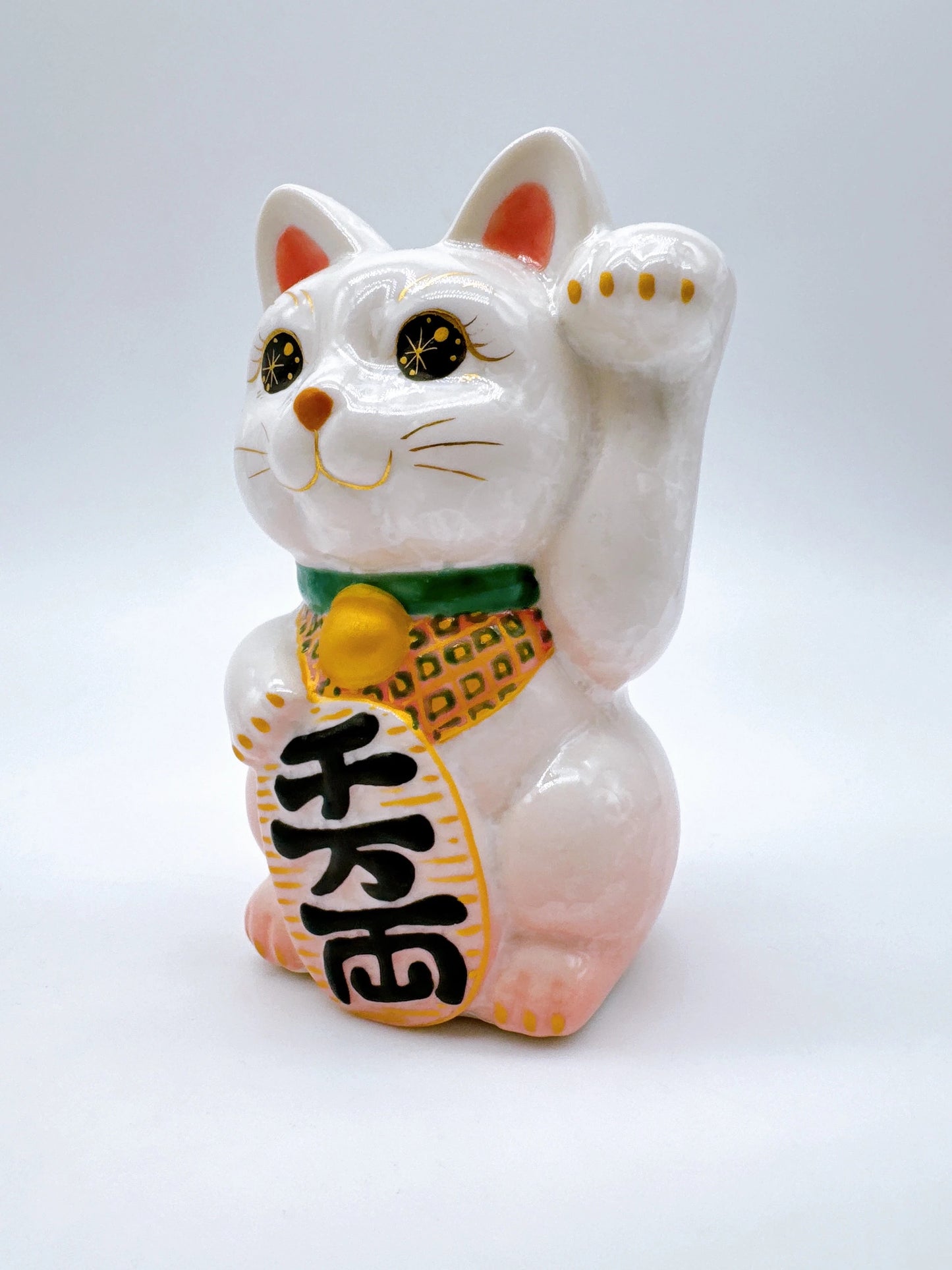 日本清水燒招財貓 花結晶 桃白 千万両 左