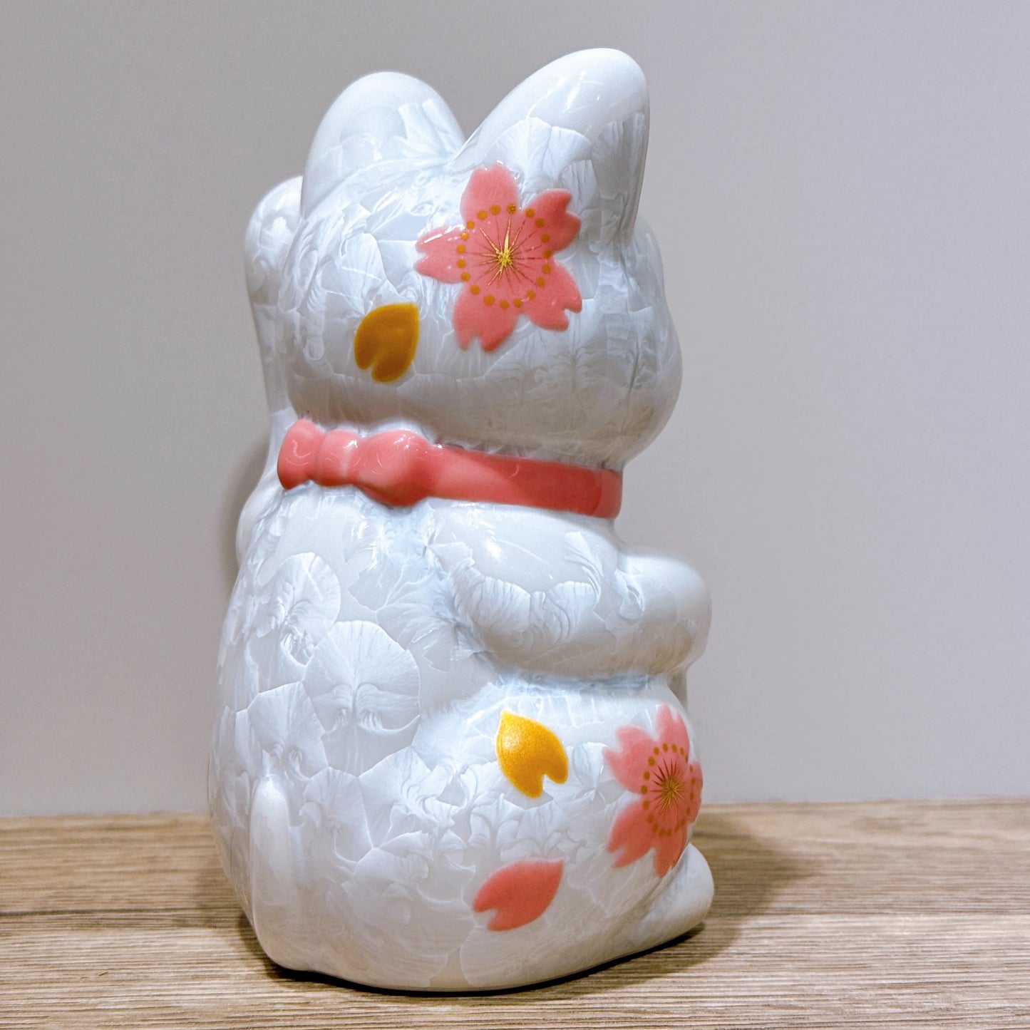 日本清水燒招財貓 花結晶 白 体花 千万両 左