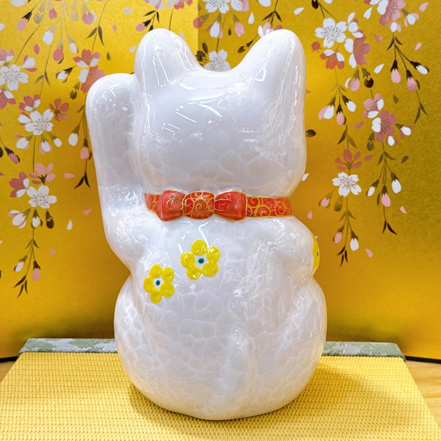 日本清水燒招財貓 花結晶 桃 億万両 特大 左