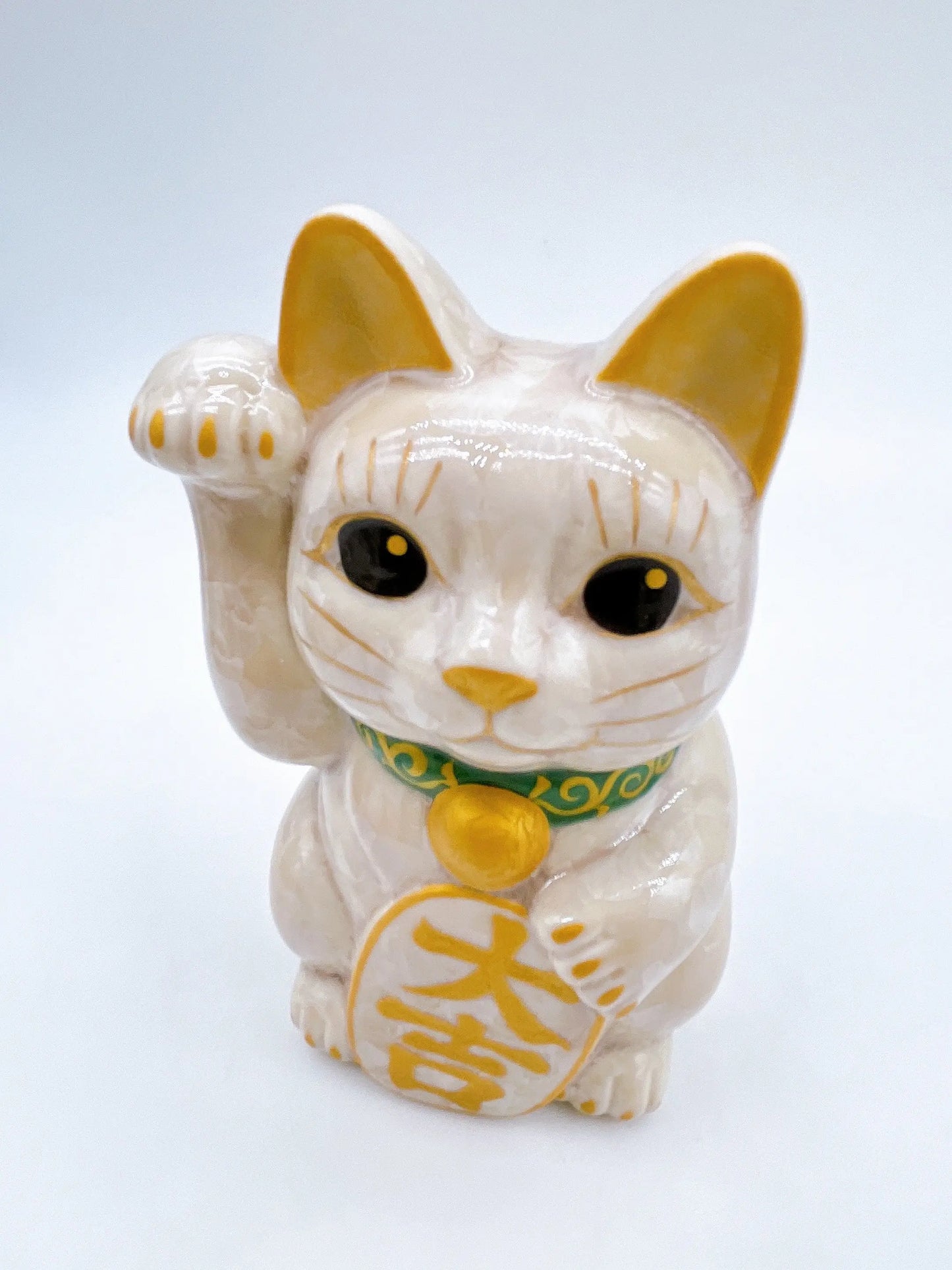 日本清水燒招財貓 花結晶 杏 大吉