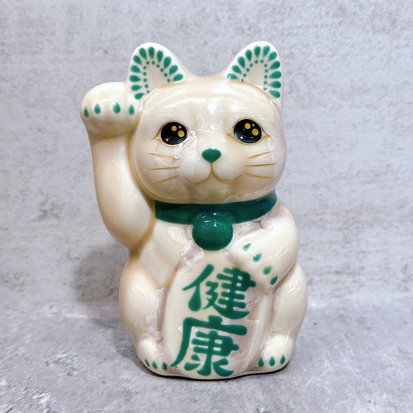 日本清水燒招財貓 花結晶 杏 健康 右 特小