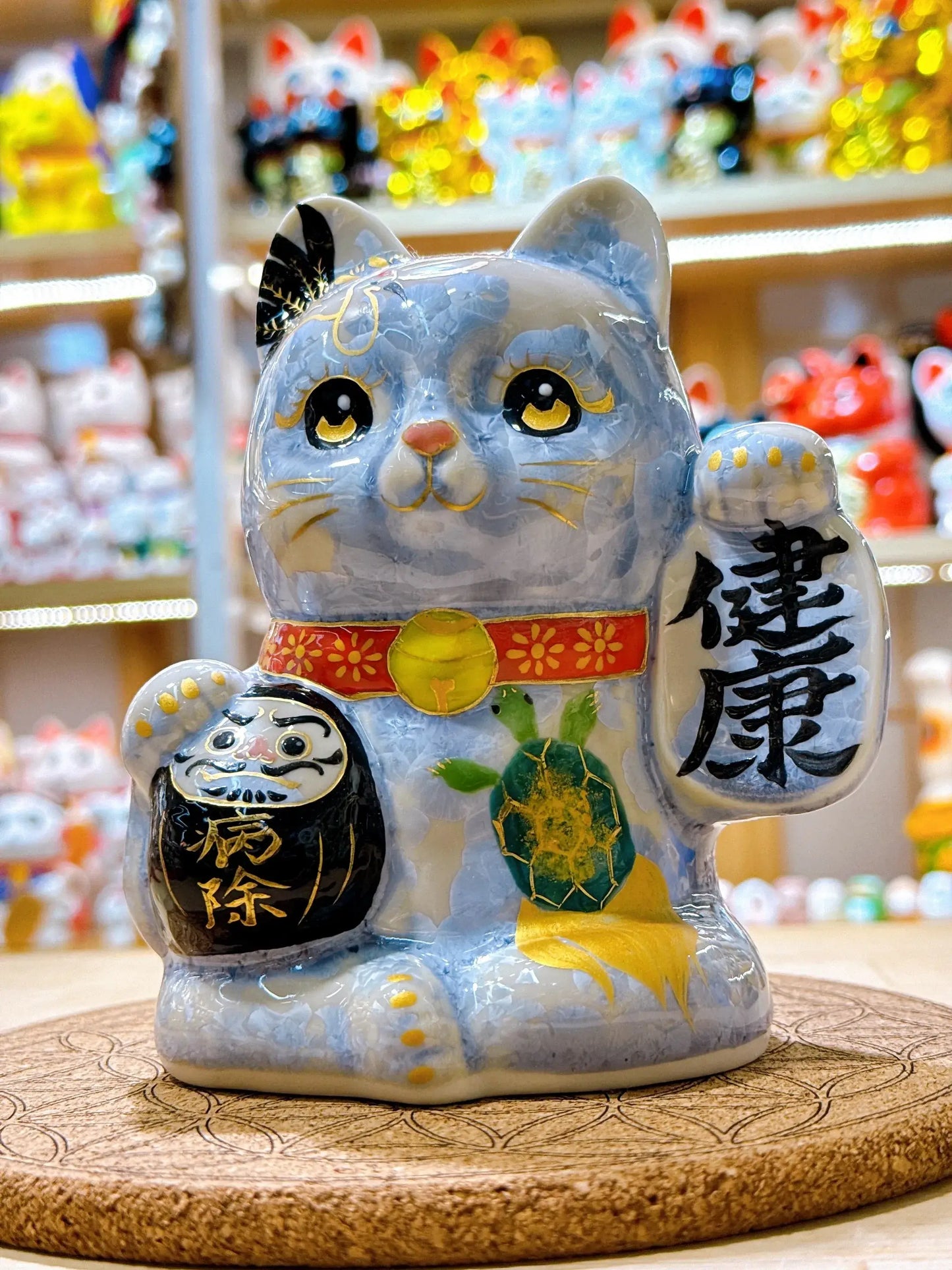 日本清水燒招財貓 達摩 花結晶 銀藤 健康