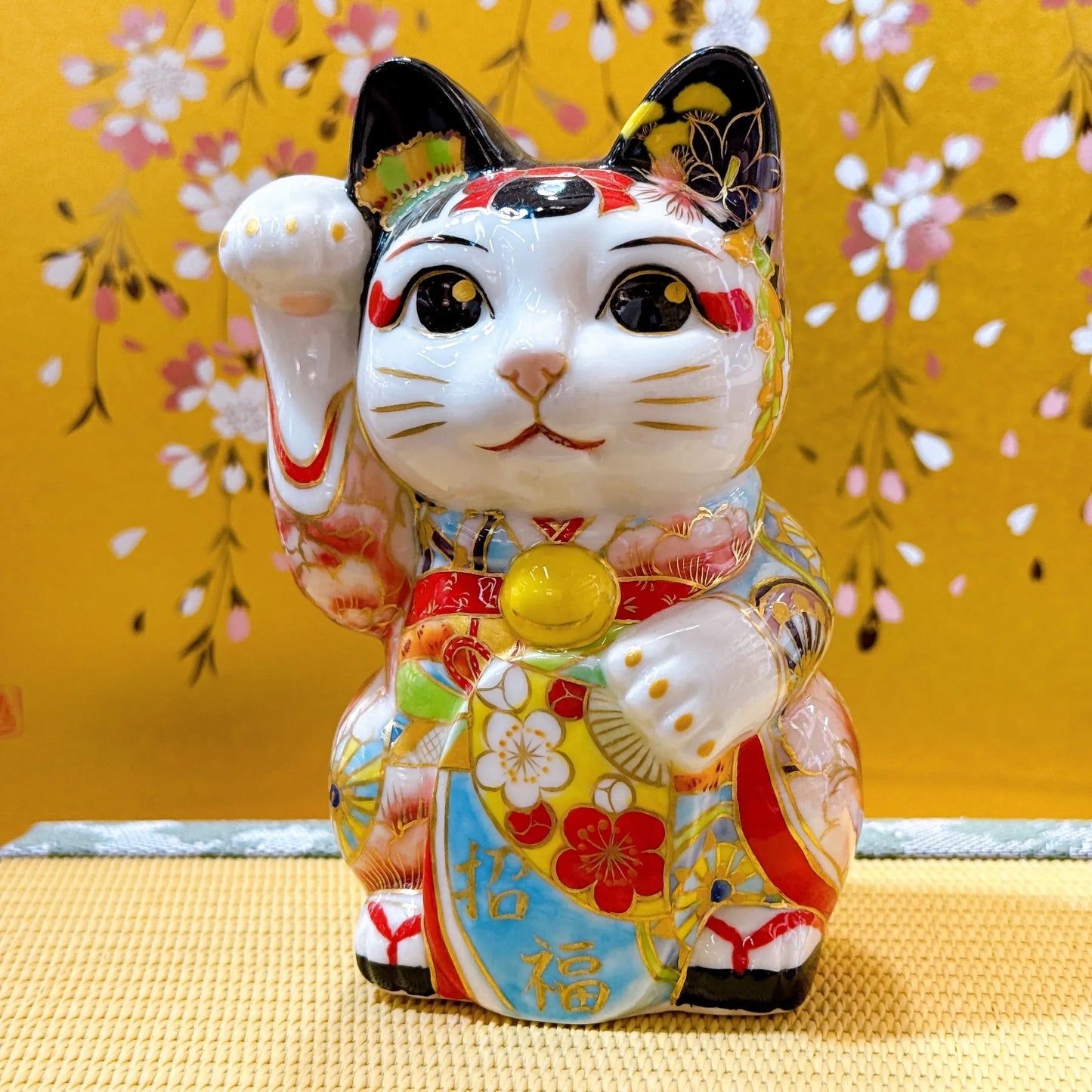 日本清水烧招财猫 色绘 舞伎玄华