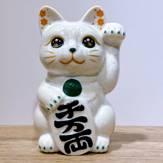 日本清水燒招財貓 花結晶 白 千万両 左