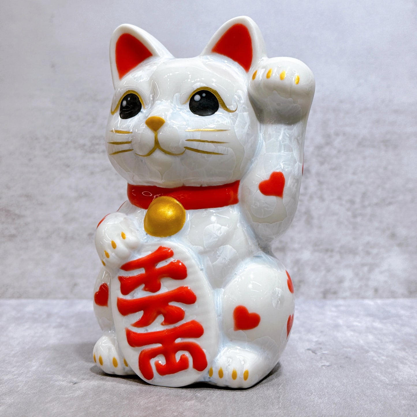 日本清水燒招財貓 花結晶 白 体花 千万両 左