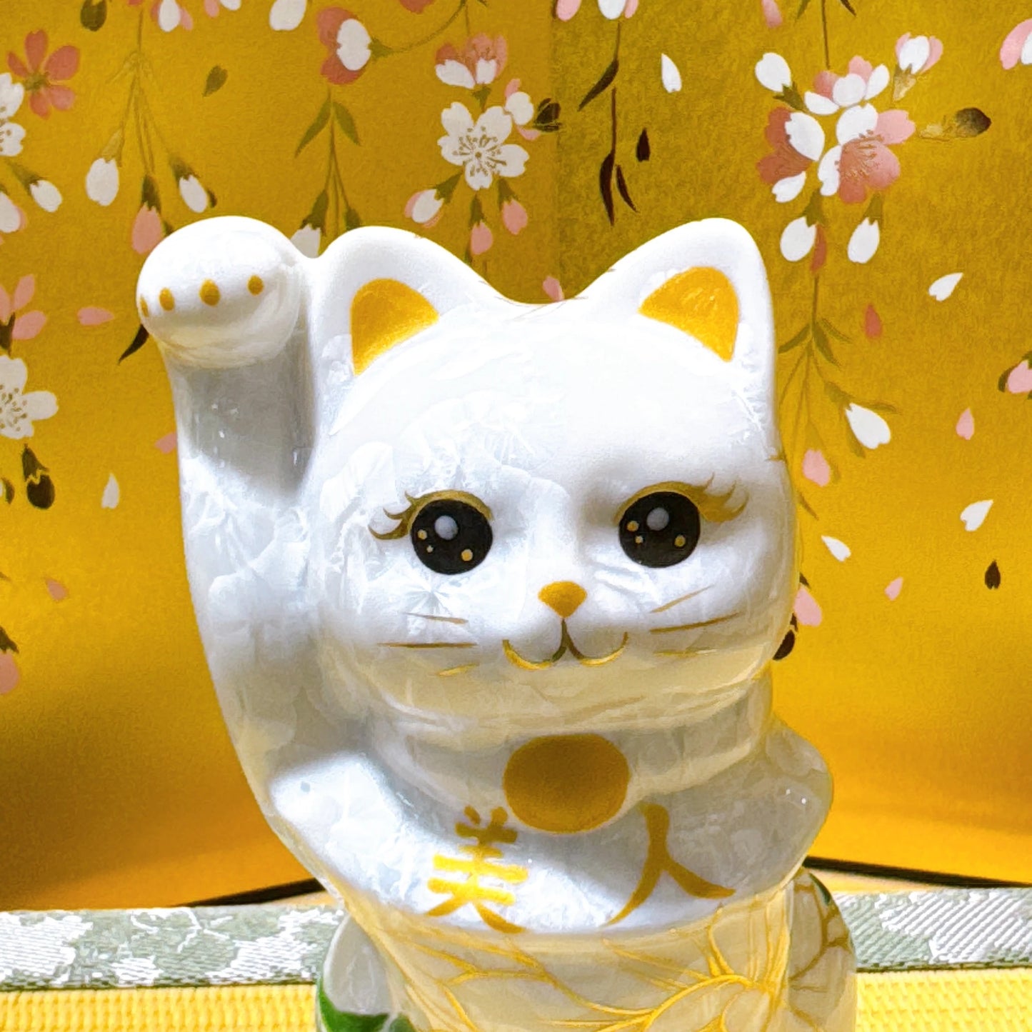 日本清水燒招財貓 花結晶 白 美人