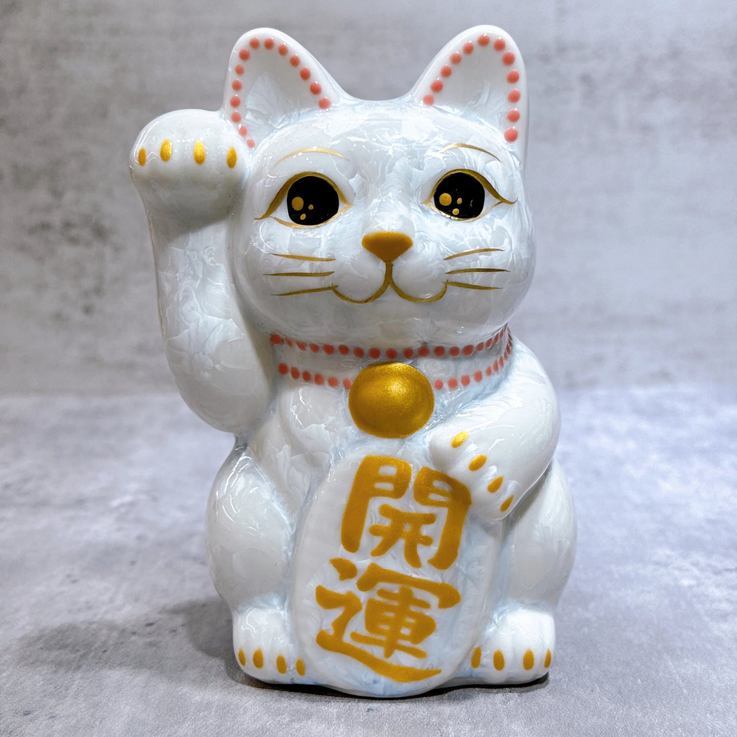 日本清水燒招財貓 花結晶 白 開運