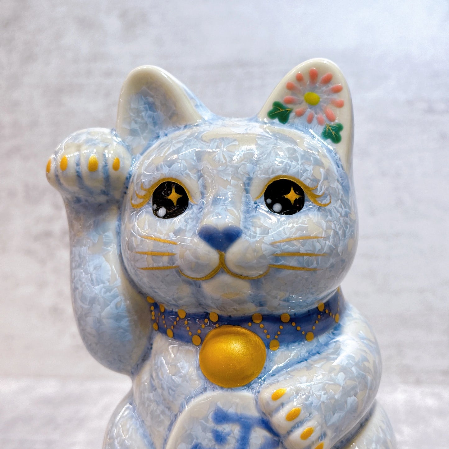 日本清水燒招財貓 花結晶 銀藤 平安 右