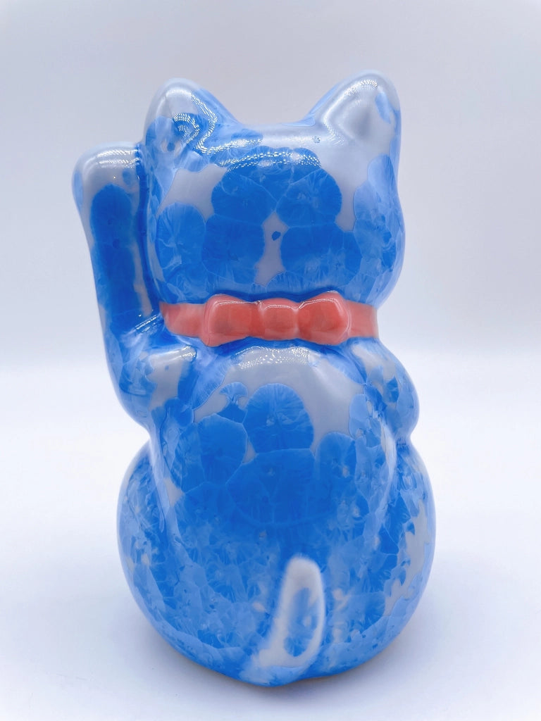 日本清水烧招财猫 花结晶 青 千万两 左