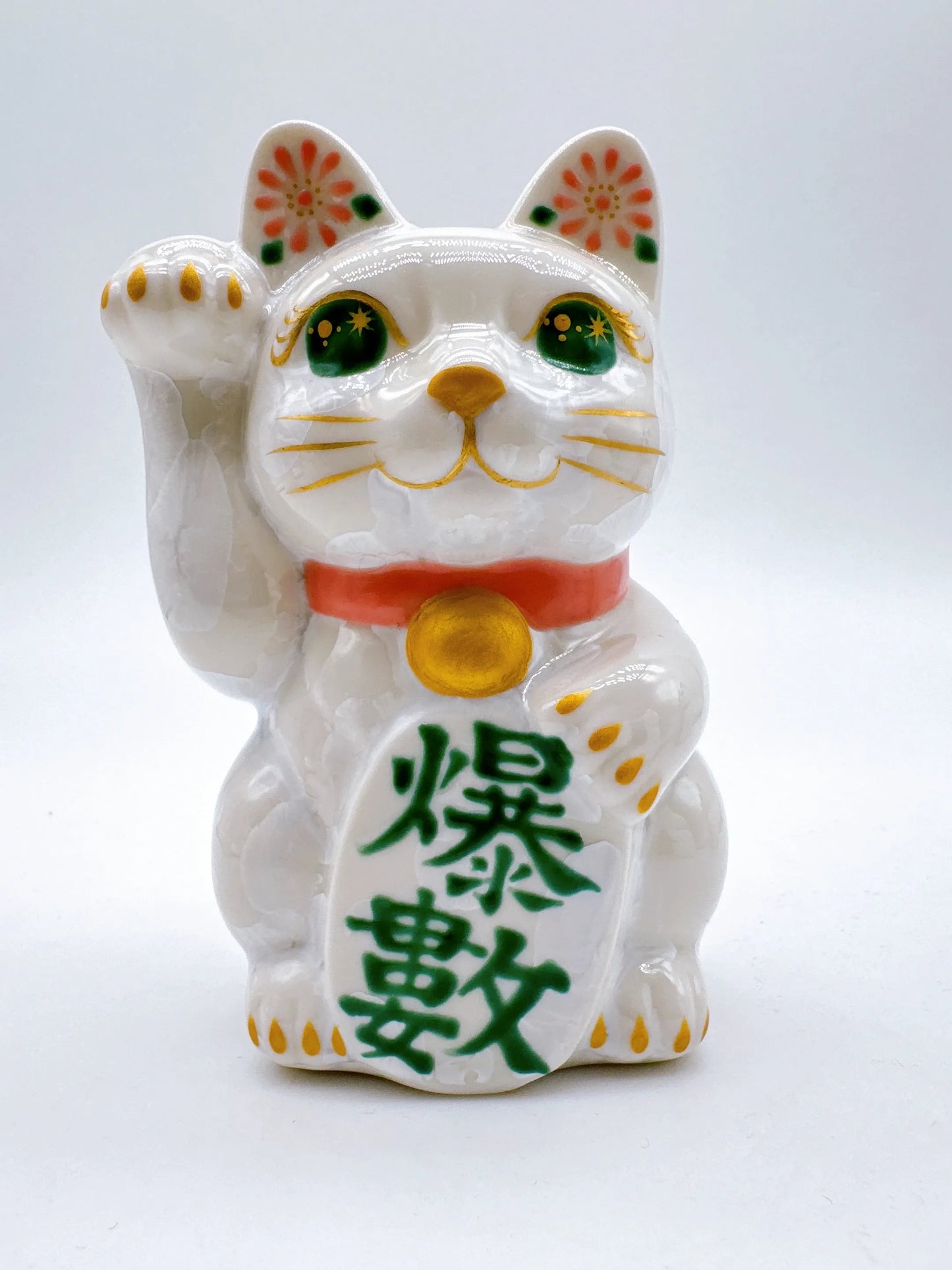 日本清水燒招財貓 花結晶 爆數 白 右