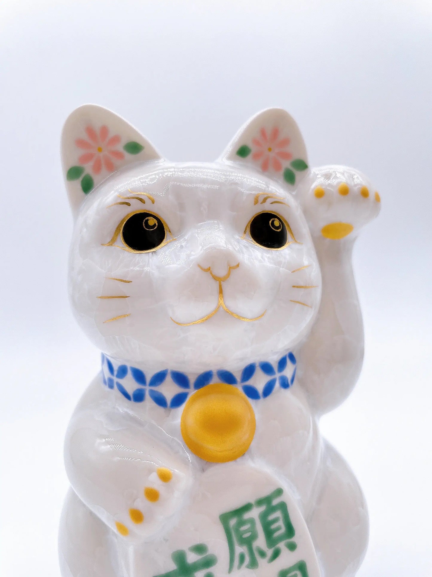 日本清水烧招财猫 花结晶 愿望成就