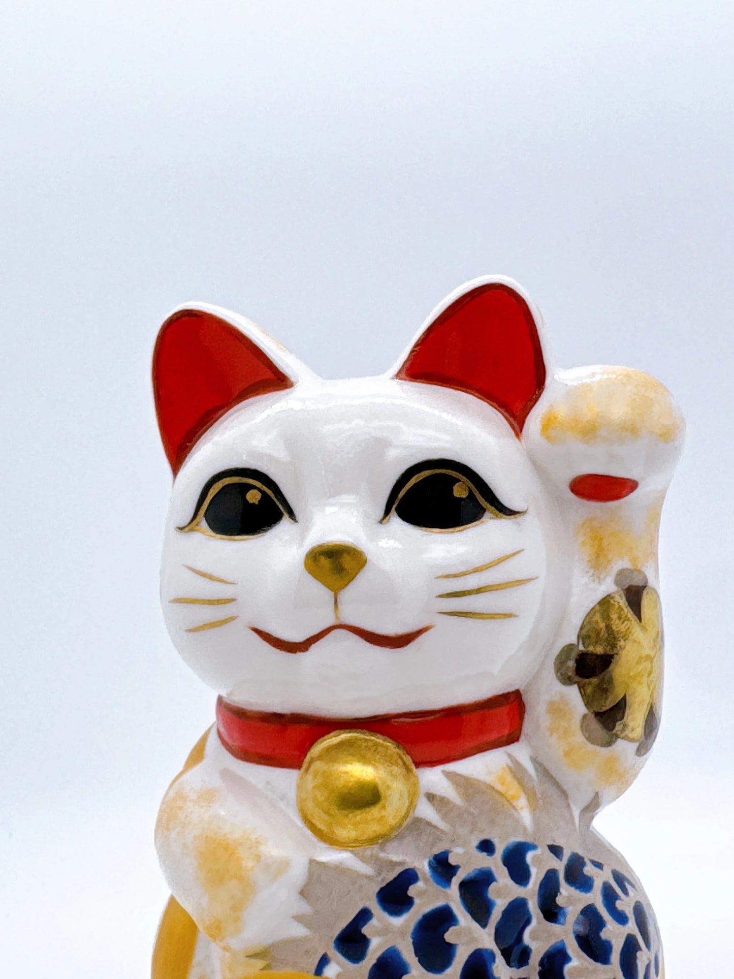 日本清水烧招财猫 色绘 舞龙