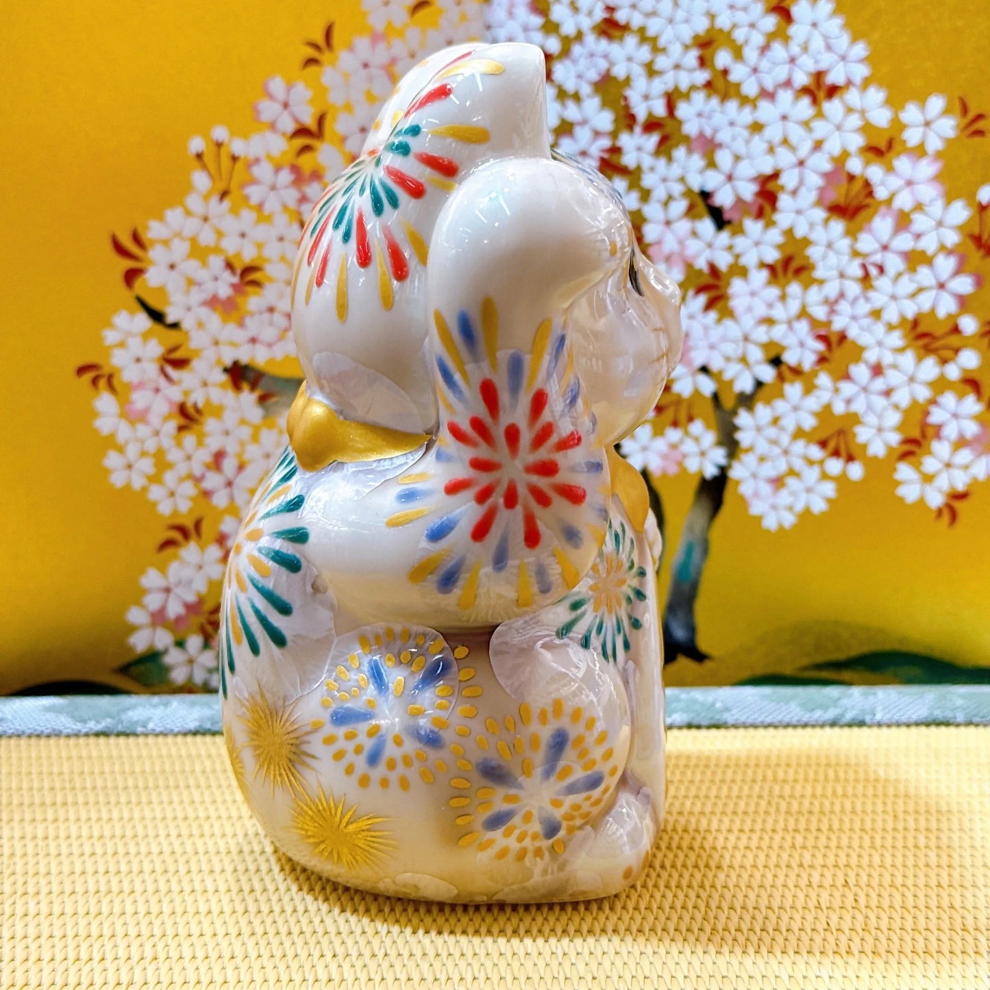 日本清水燒招財貓 花結晶 杏 花火 開運