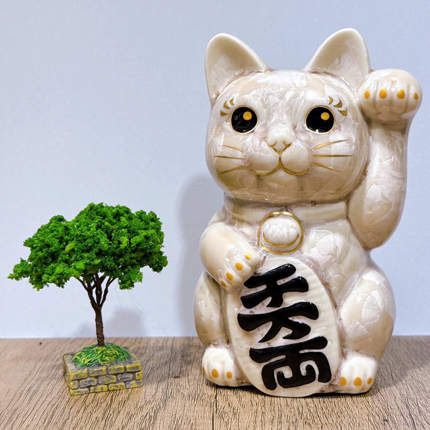 日本清水燒招財貓 花結晶 杏 千万両 左