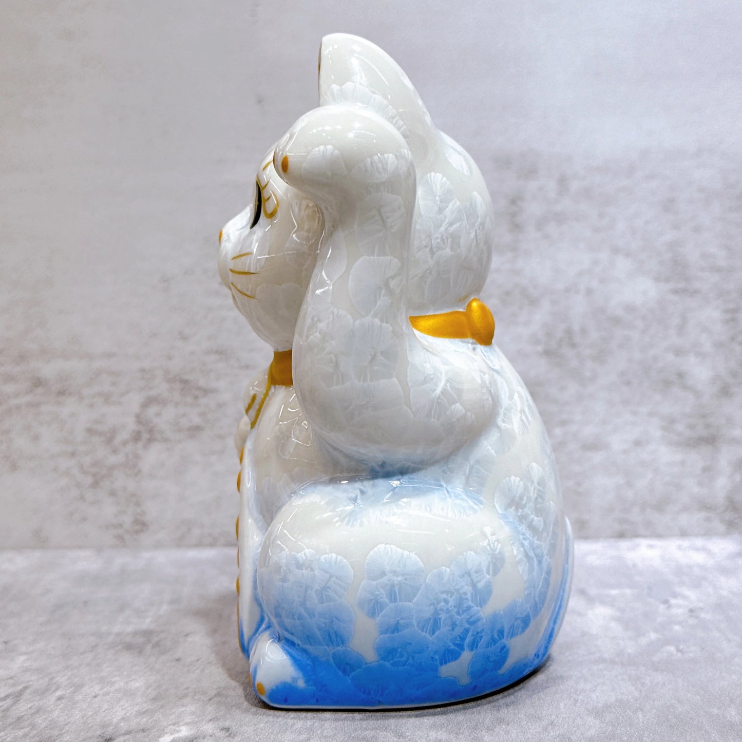 日本清水燒招財貓 花結晶 青白 千万両 左