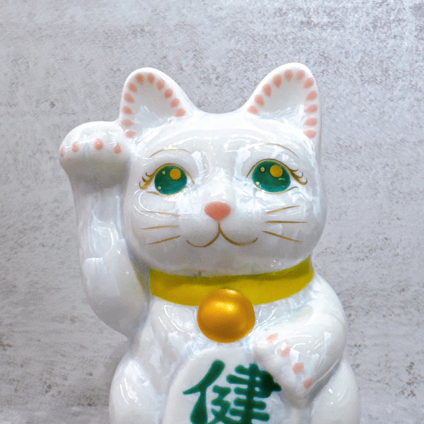 日本清水燒招財貓 花結晶 白 健康 右 特小