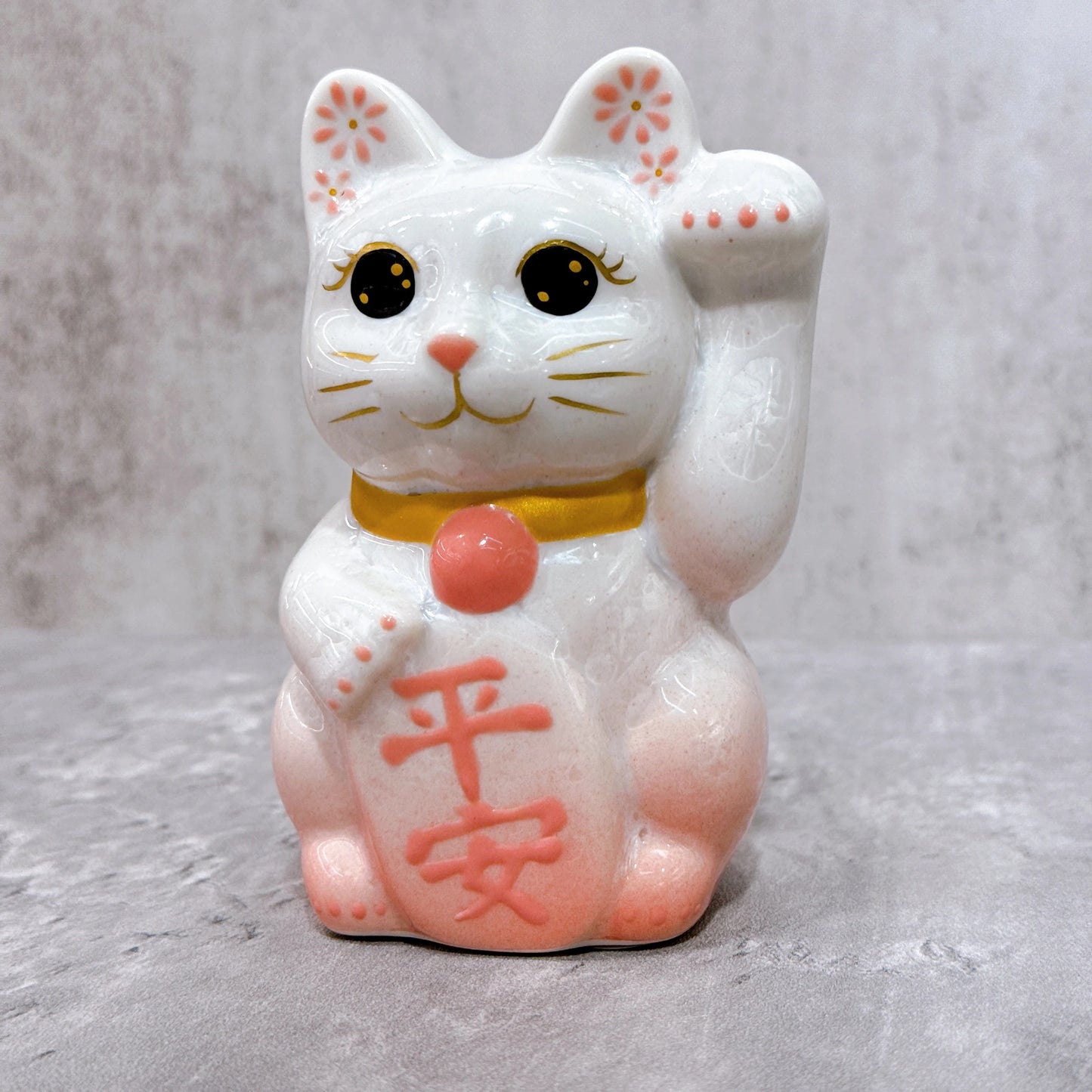 日本清水燒招財貓 花結晶 桃白 平安 左 特小