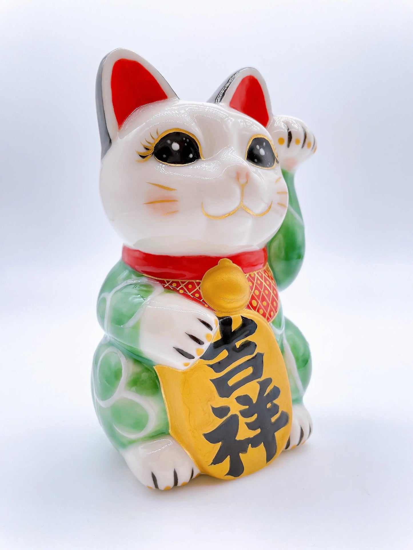 日本清水烧招财猫 唐草 吉祥